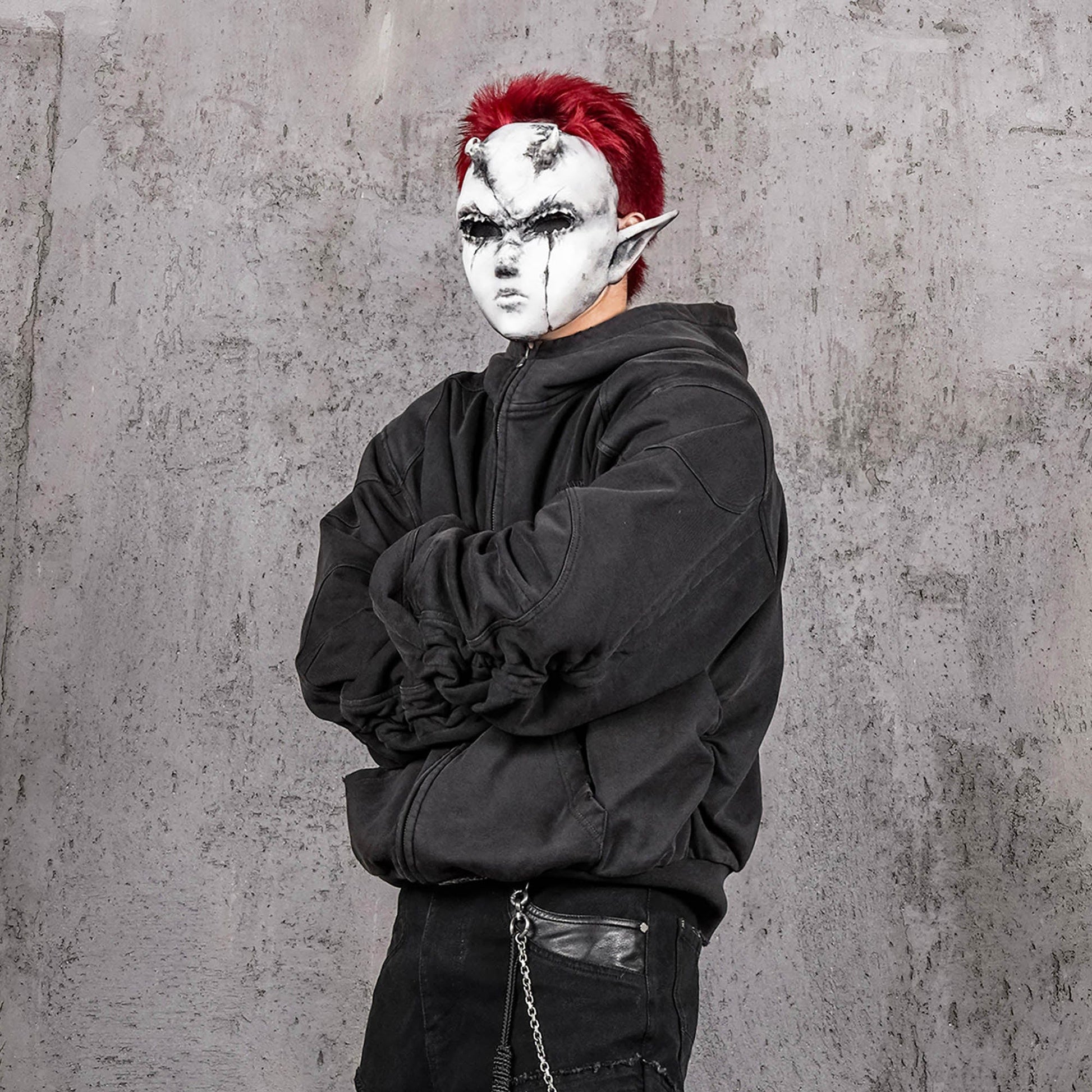 UNDERWATER Distressed Spliced Fallen Armor Zip-Up Hoodie-Hoodie-S-Free Shipping Leatheretro