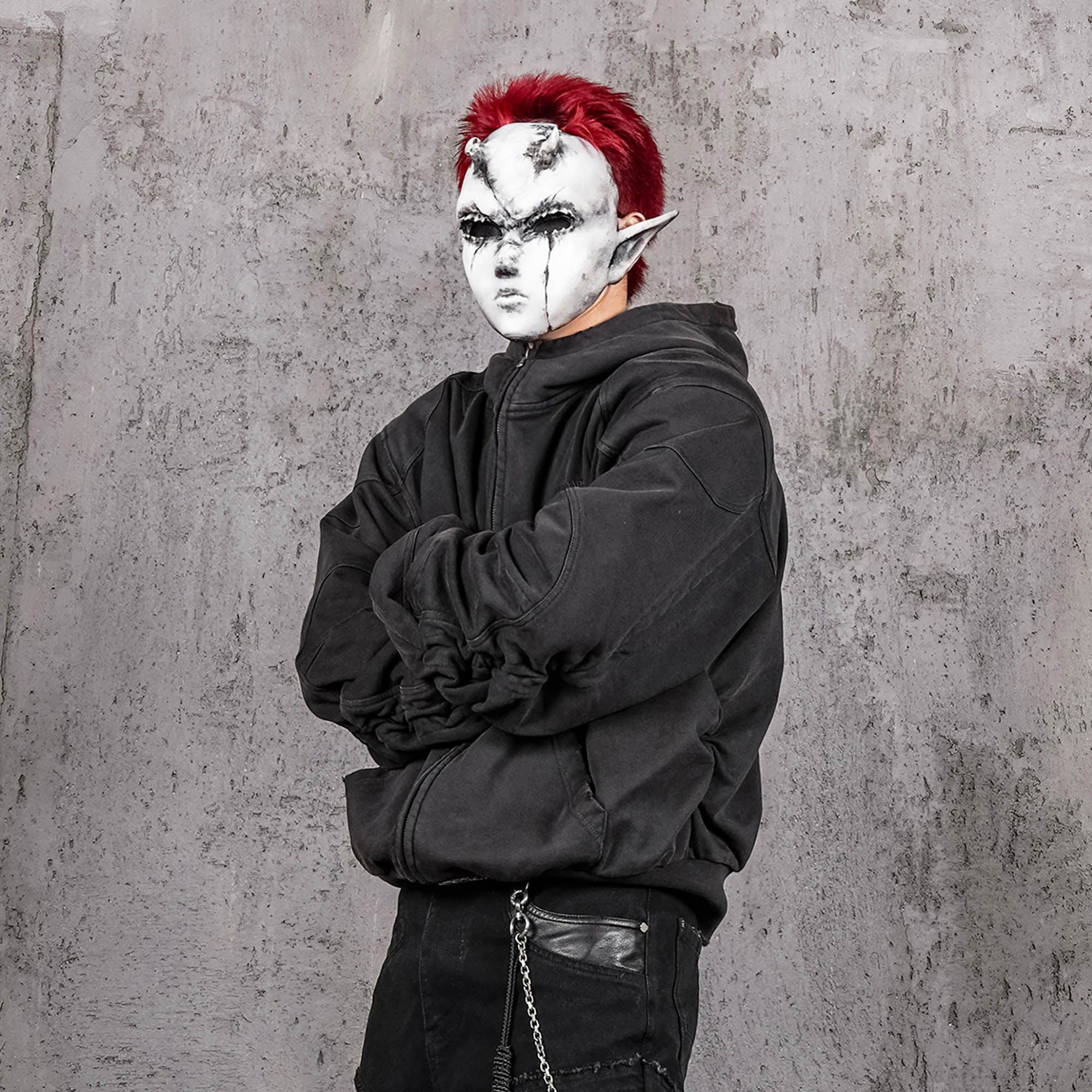 UNDERWATER Distressed Spliced Fallen Armor Zip-Up Hoodie-Hoodie-S-Free Shipping Leatheretro