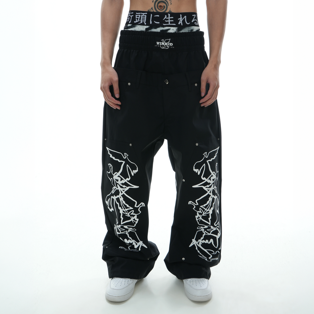 VINKID Peace Dove Graphic Double-Waist Pants-Pants-S / 27-42"-Free Shipping Leatheretro