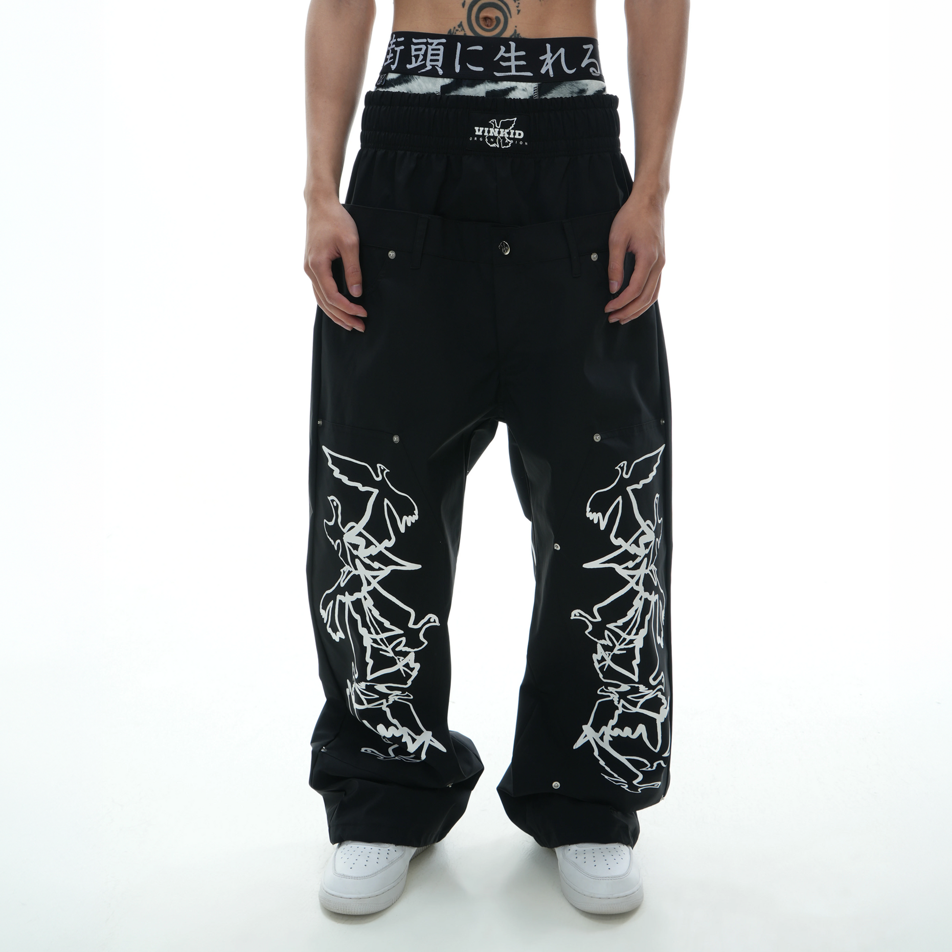 VINKID Peace Dove Graphic Double-Waist Pants-Pants-S / 27-42"-Free Shipping Leatheretro