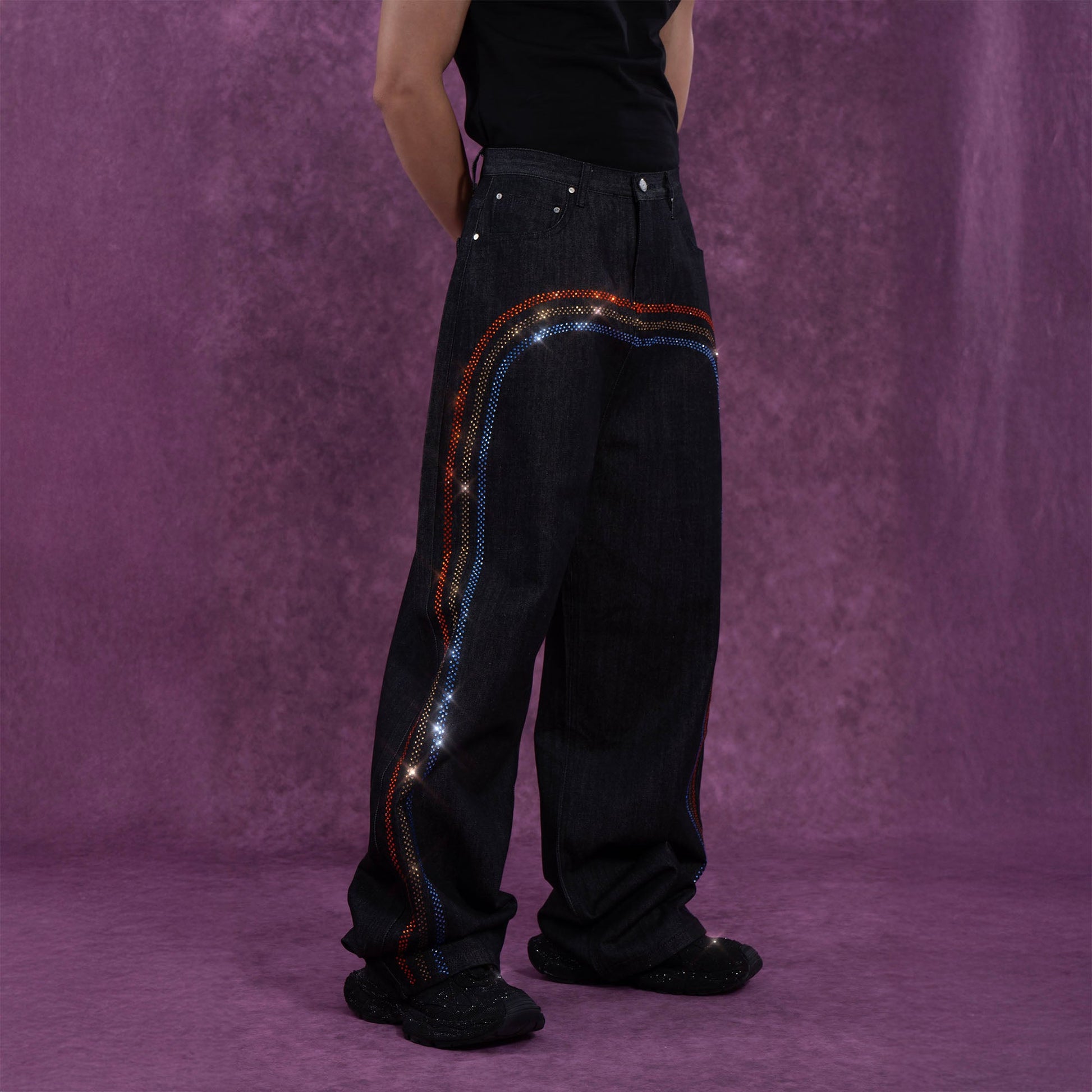 CLP Rainbow Diamond Balloon-Leg Raw Jeans-Jeans-S-Free Shipping Leatheretro