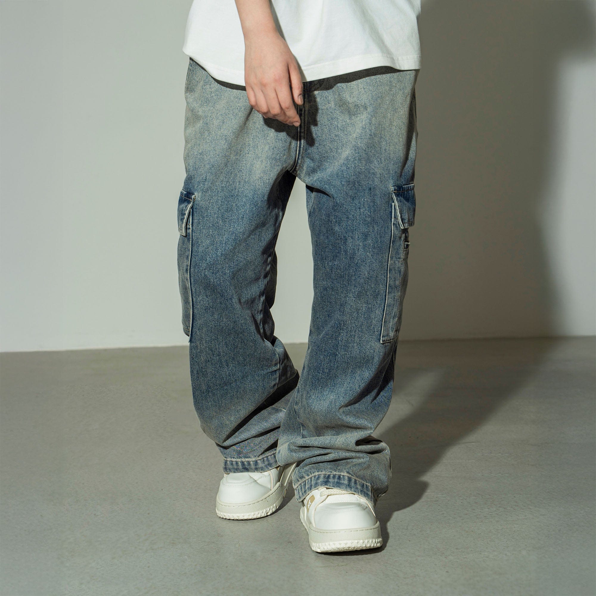 MAKEMORE Gradient Washed Wide-Leg Cargo Jeans-Jeans-S-Blue-Free Shipping Leatheretro