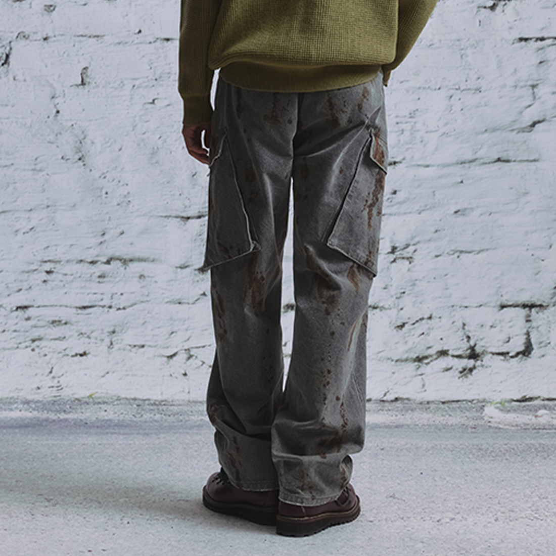 NIANJIUYIKOUER Rust Stain Graphic Washed Cargo Pants-Pants-S-Free Shipping Leatheretro
