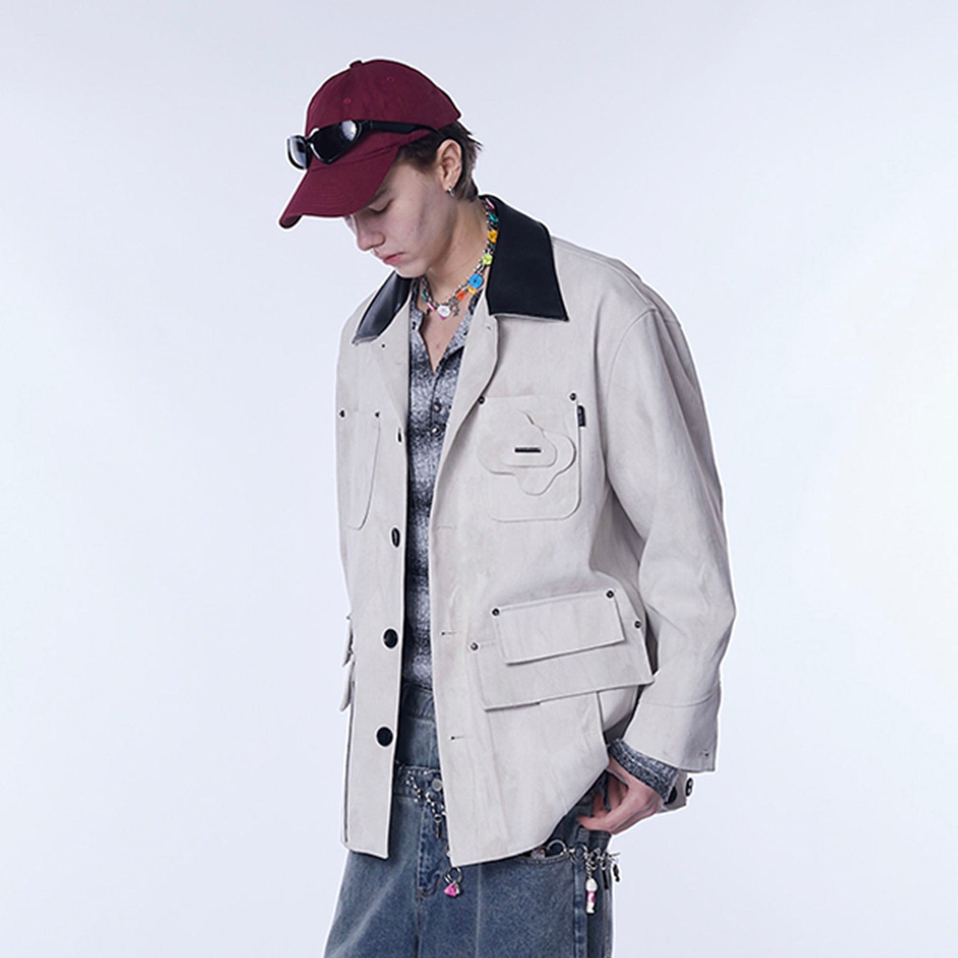 ASSEEN Distressed Panel Leather Collar Barn Jacket-Jacket-S-Free Shipping Leatheretro