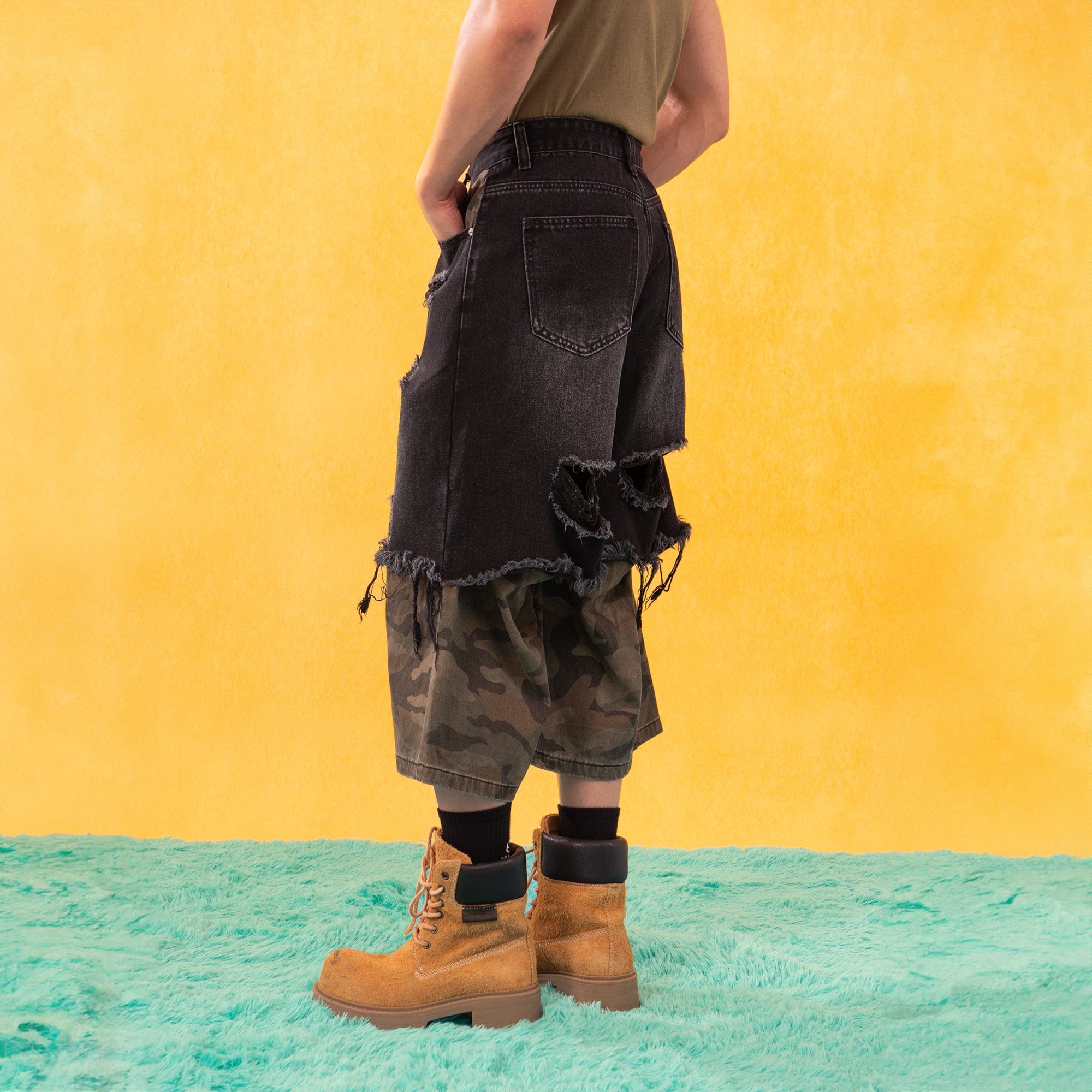 CLP Distressed Layered Camo Cargo Shorts-Shorts-S-Free Shipping Leatheretro