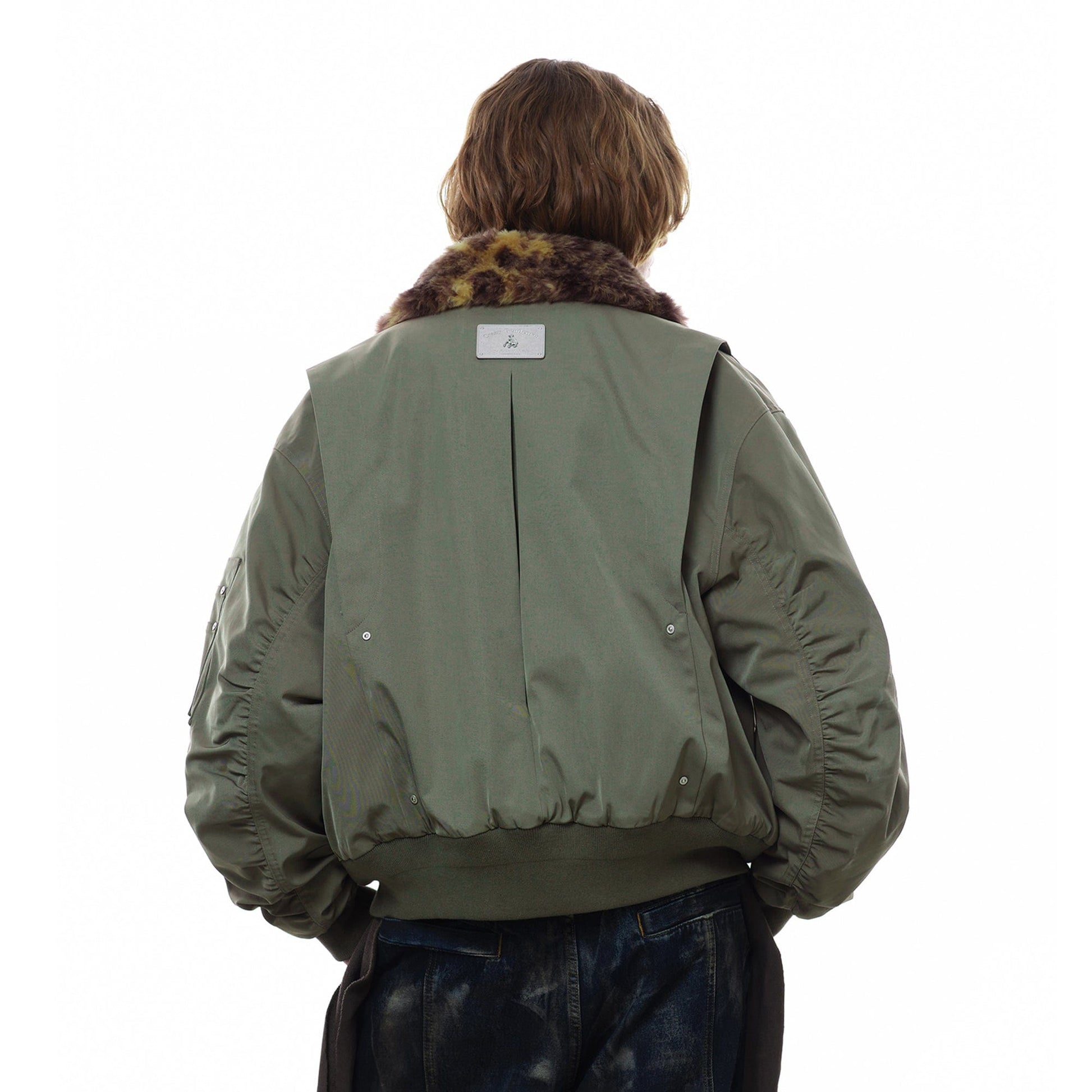 FACEONLAB Fleece-Lined B-15 BOMBER Jacket Green-Jacket-M-Free Shipping Leatheretro