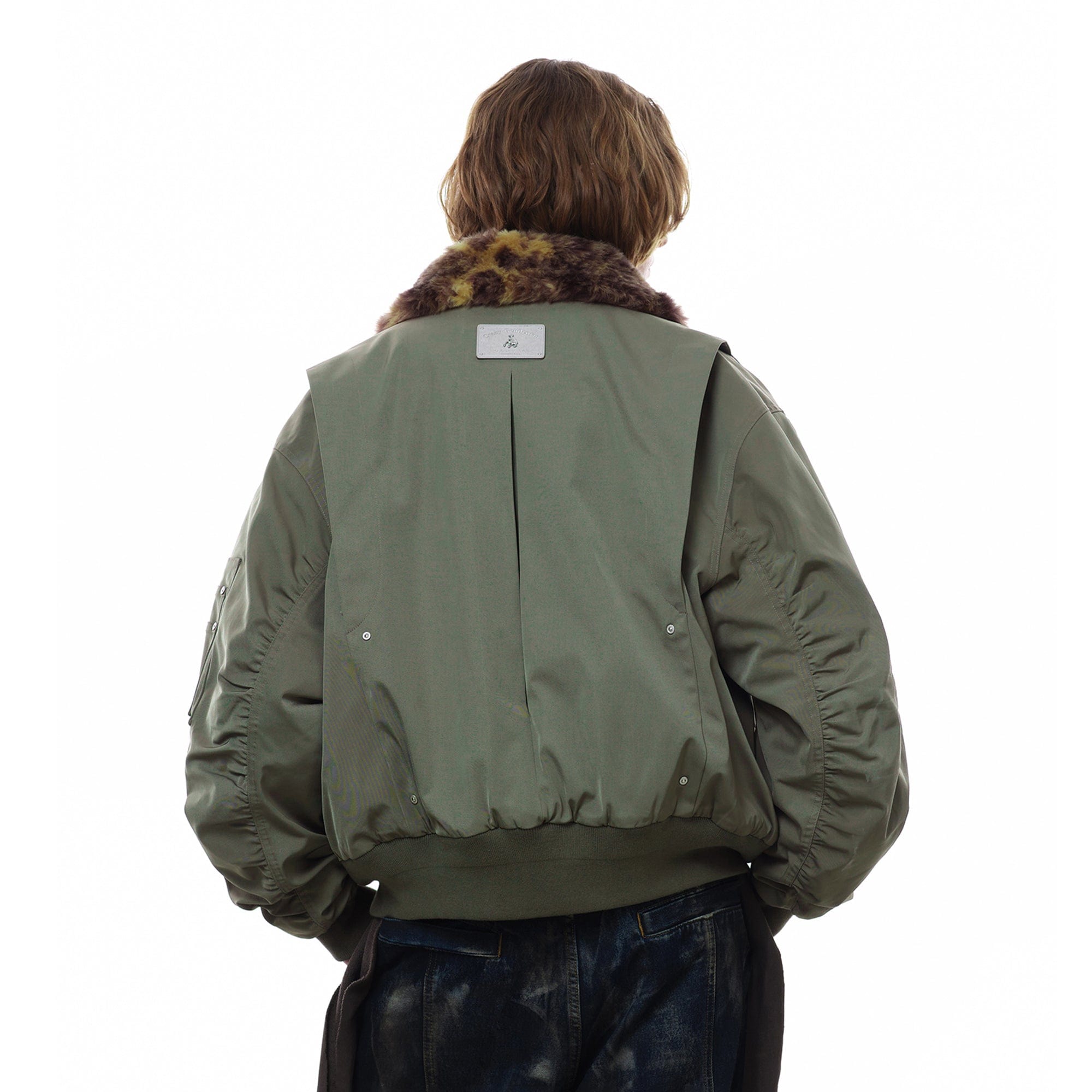 FACEONLAB Fleece-Lined B-15 BOMBER Jacket Green-Jacket-M-Free Shipping Leatheretro