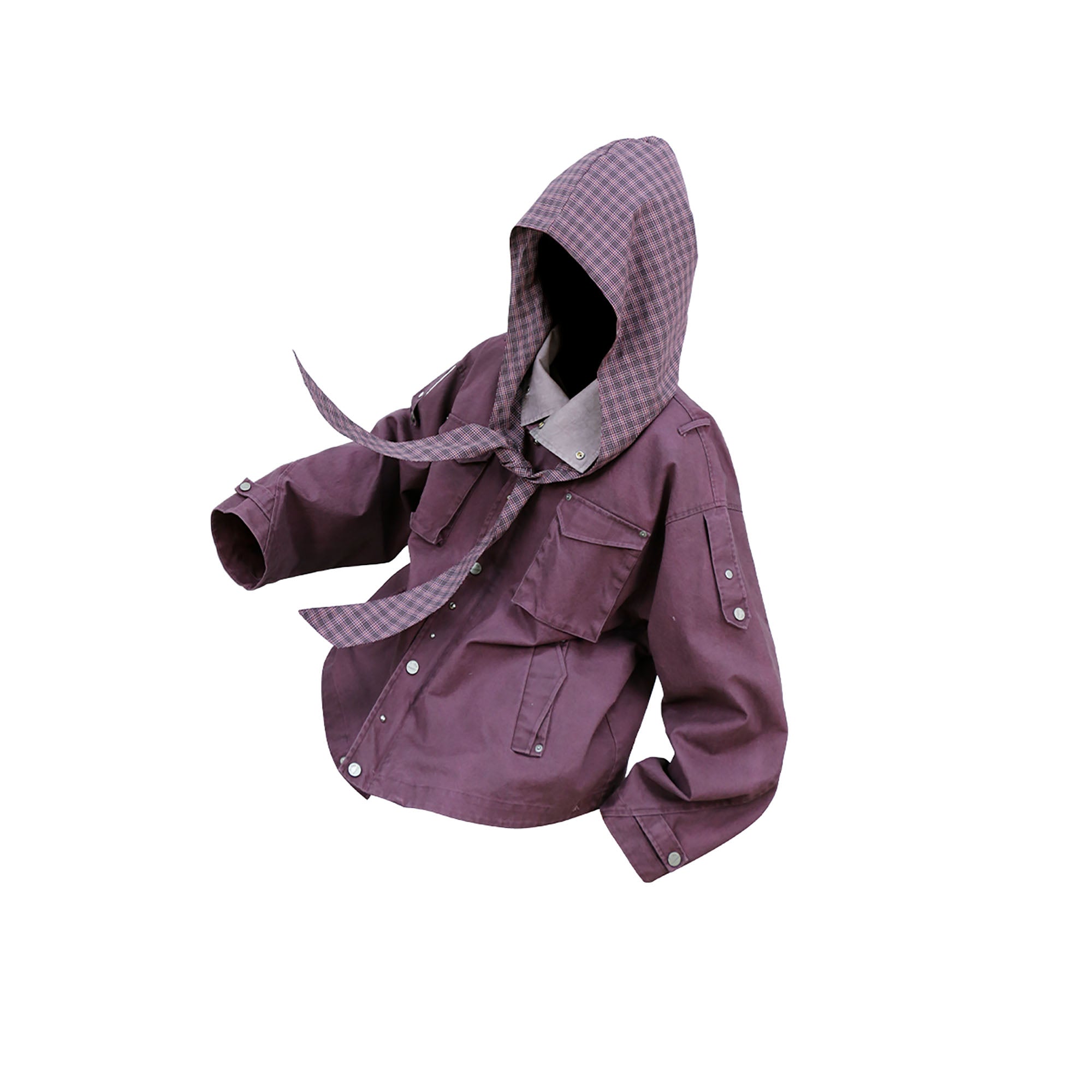 RELABEL Distressed Plaid Hood Oversized Jacket-Jacket-XS (Preorder)-Free Shipping Leatheretro