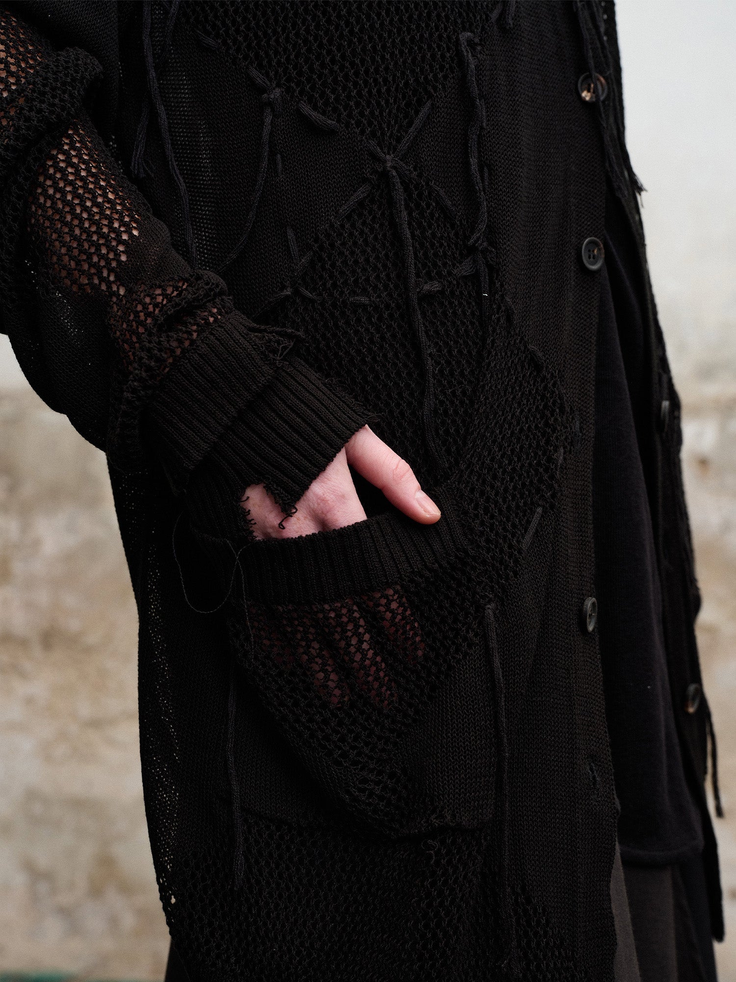 ILNya Nieternite Nifutur Distressed Diamond Mesh Spliced Cardigan-Jacket-S (0)-Free Shipping Leatheretro