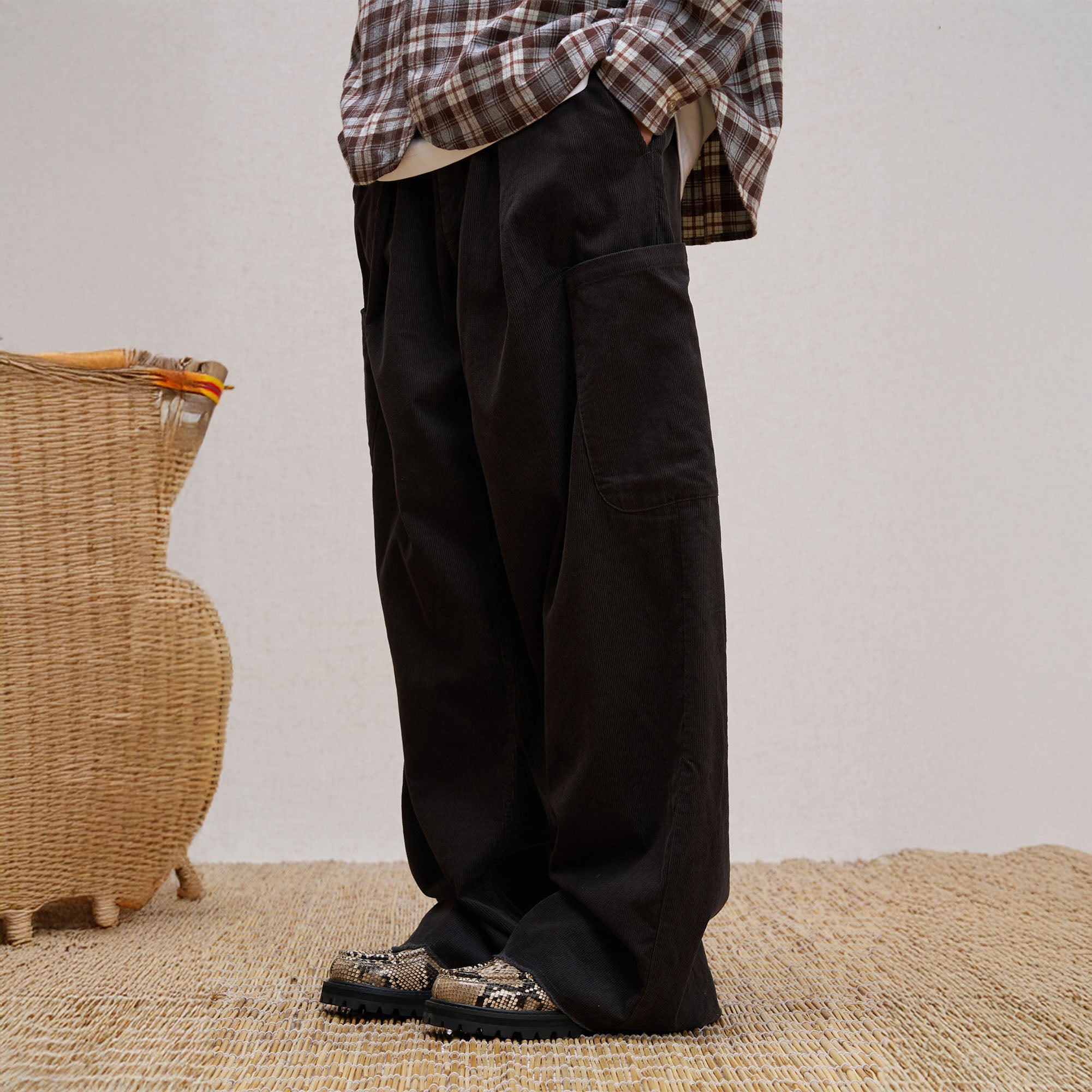 UNLIMITED MOTE Corduroy Pleated Baggy Pants-Pants-S-Beige-Free Shipping Leatheretro