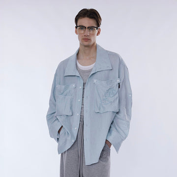 ASSEEN Rose Embroidered Pocket Linen-Blended Overshirt-Half shirt-S-Free Shipping Leatheretro