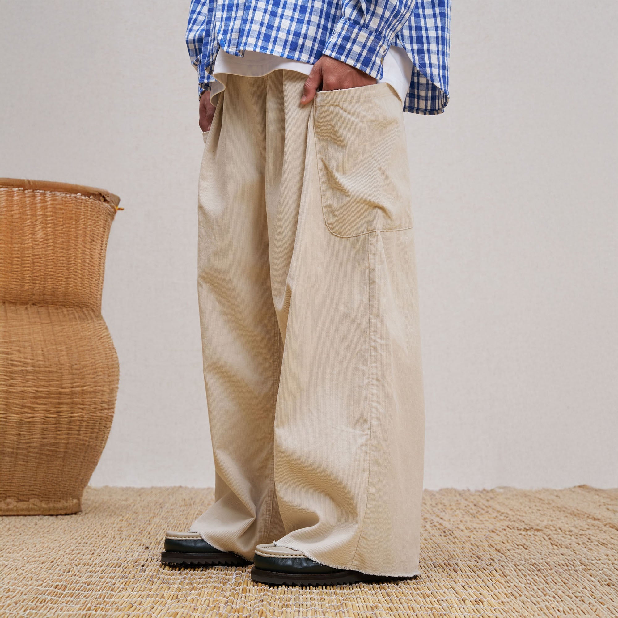 UNLIMITED MOTE Corduroy Pleated Baggy Pants-Pants-S-Beige-Free Shipping Leatheretro