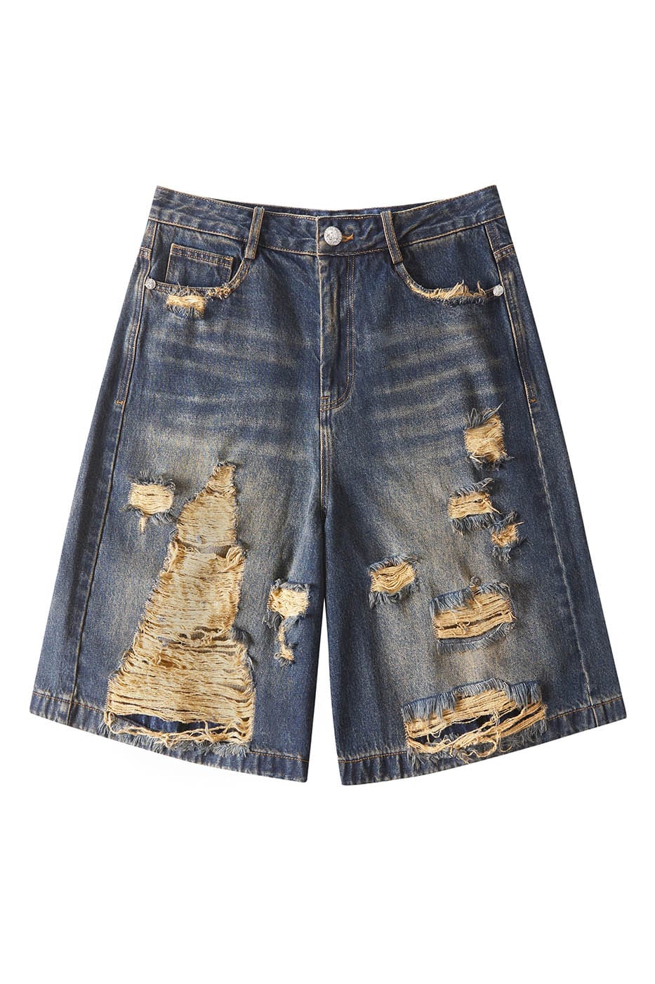 FACEONLAB Distressed Oversized Denim Shorts-Shorts-M-Free Shipping Leatheretro