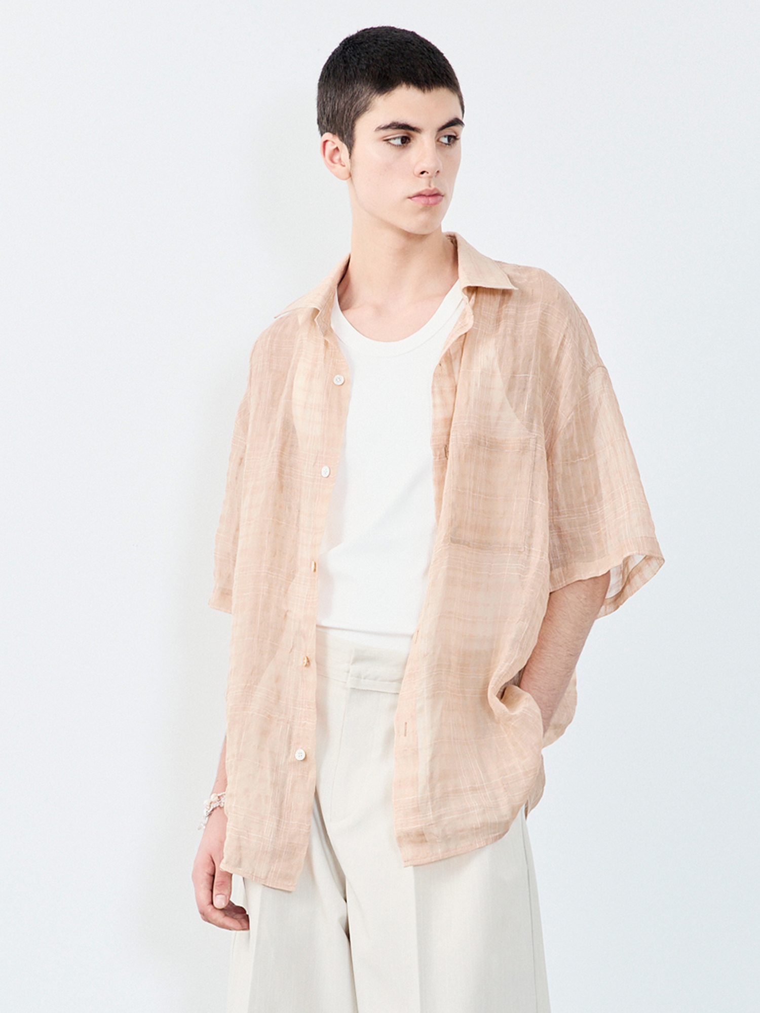 GRAINMUSTARD Linen-Cotton Plaid Half Shirt-Half shirt-XS-Green (S M for preorder)-Free Shipping Leatheretro