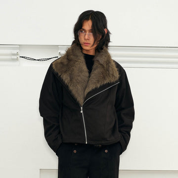 KREATE Detachable Faux Fur Collar Asymmetrical Jacket-Jacket-S-Black-Free Shipping Leatheretro