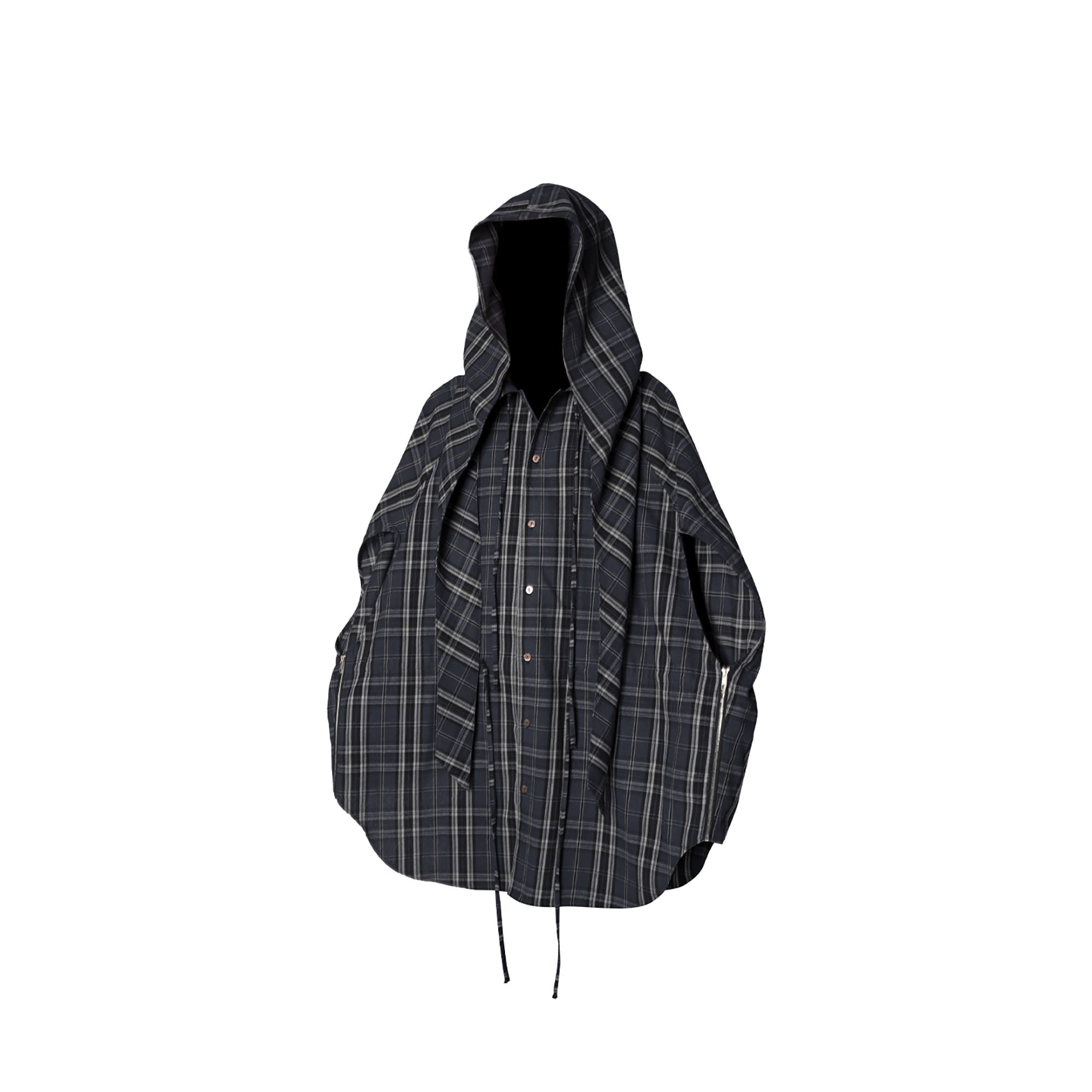 RELABEL Detachable Hood Multi-Zip Plaid Oversized Shirt-Shirt-XS (Preorder)-Free Shipping Leatheretro
