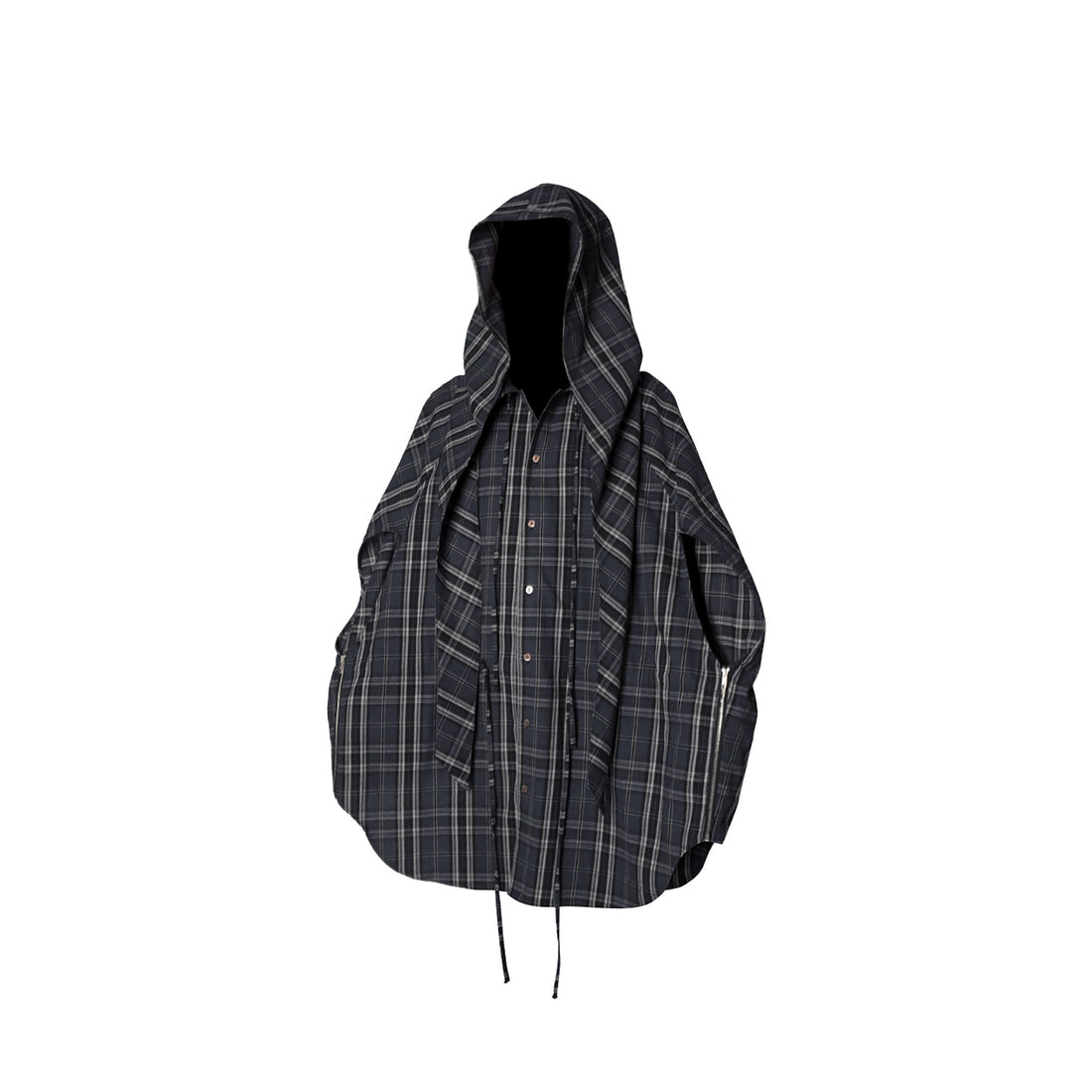 RELABEL Detachable Hood Multi-Zip Plaid Oversized Shirt-Shirt-XS (Preorder)-Free Shipping Leatheretro