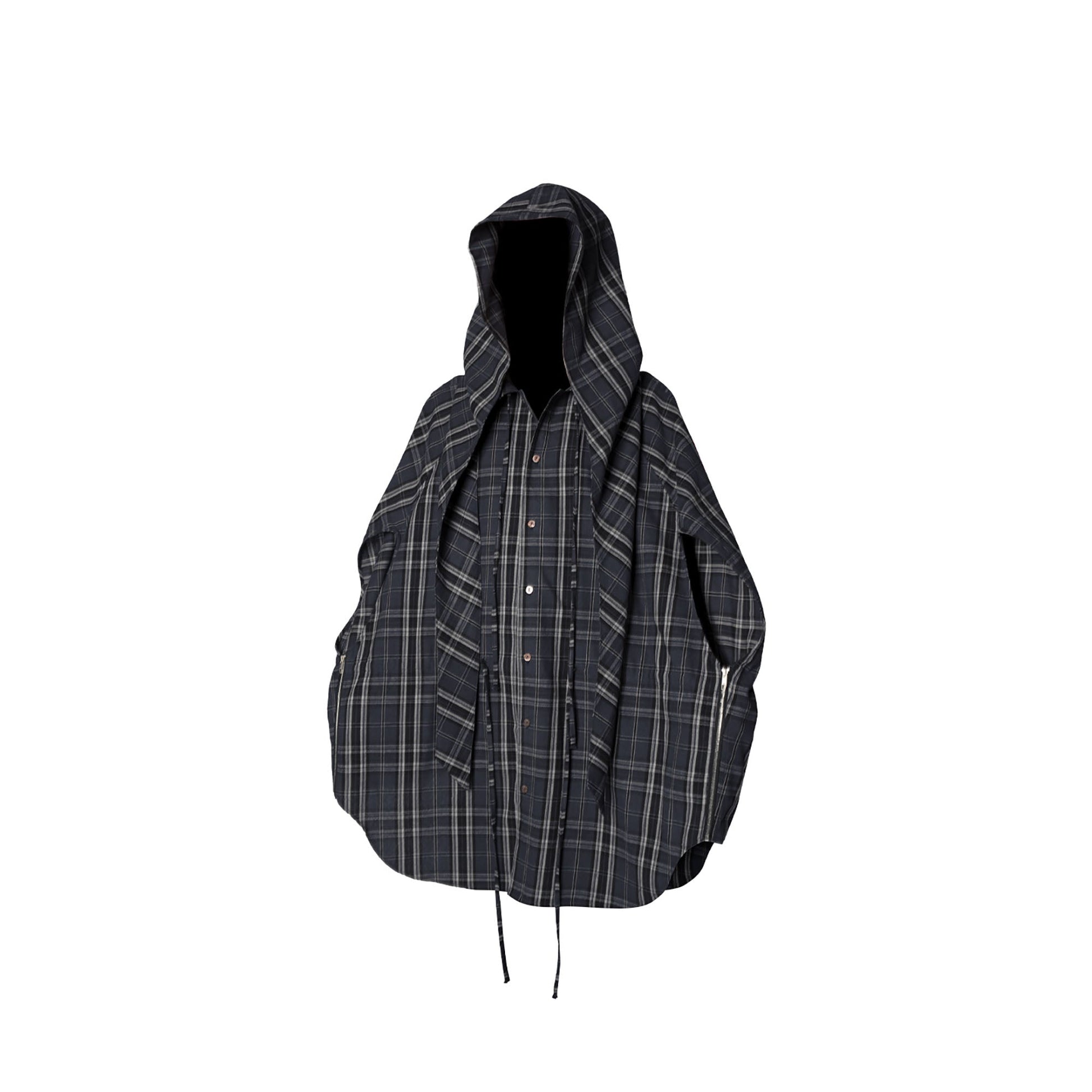 RELABEL Detachable Hood Multi-Zip Plaid Oversized Shirt-Shirt-XS (Preorder)-Free Shipping Leatheretro