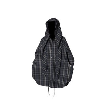 RELABEL Detachable Hood Multi-Zip Plaid Oversized Shirt-Shirt-XS (Preorder)-Free Shipping Leatheretro