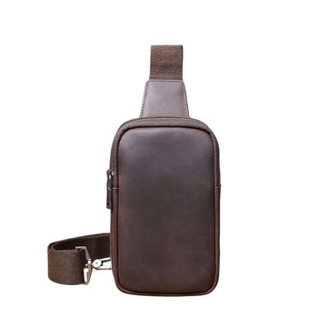Vintage Full Grain Leather Sling Bag for Men – Premium Crossbody Chest Bag-Chest Bags-Dark Coffee-Free Shipping Leatheretro