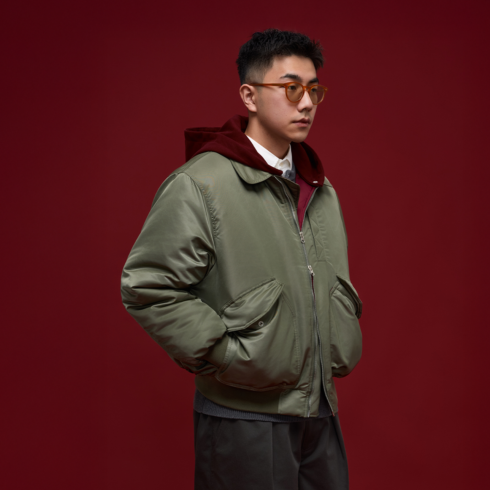 BANANA CLUB Glossy Utility Padded Bomber Jacket