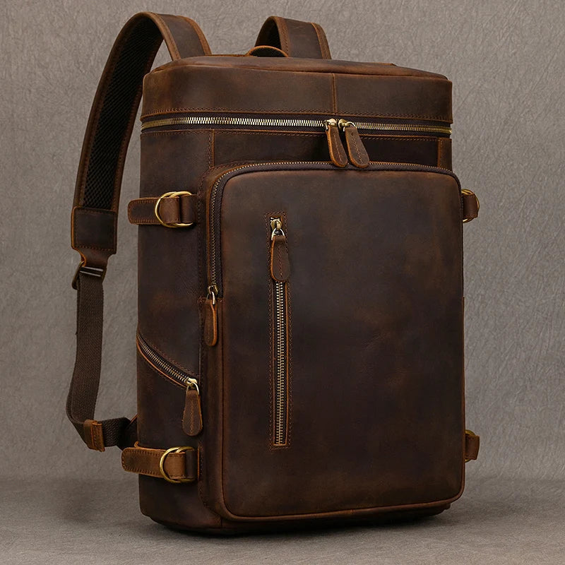 Vintage Crazy Horse Genuine Leather Backpack - Laptop Rucksack Student Bag-Backpacks-Brown-Free Shipping Leatheretro