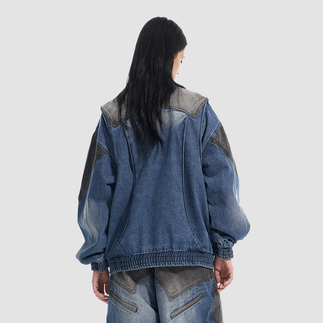 VANN VALRENCE Faded-Wash Paneled Denim Jacket-Jacket-S-Free Shipping Leatheretro