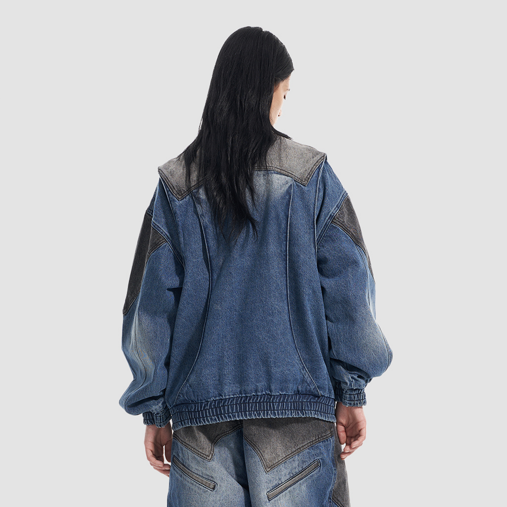 VANN VALRENCE Faded-Wash Paneled Denim Jacket-Jacket-S-Free Shipping Leatheretro