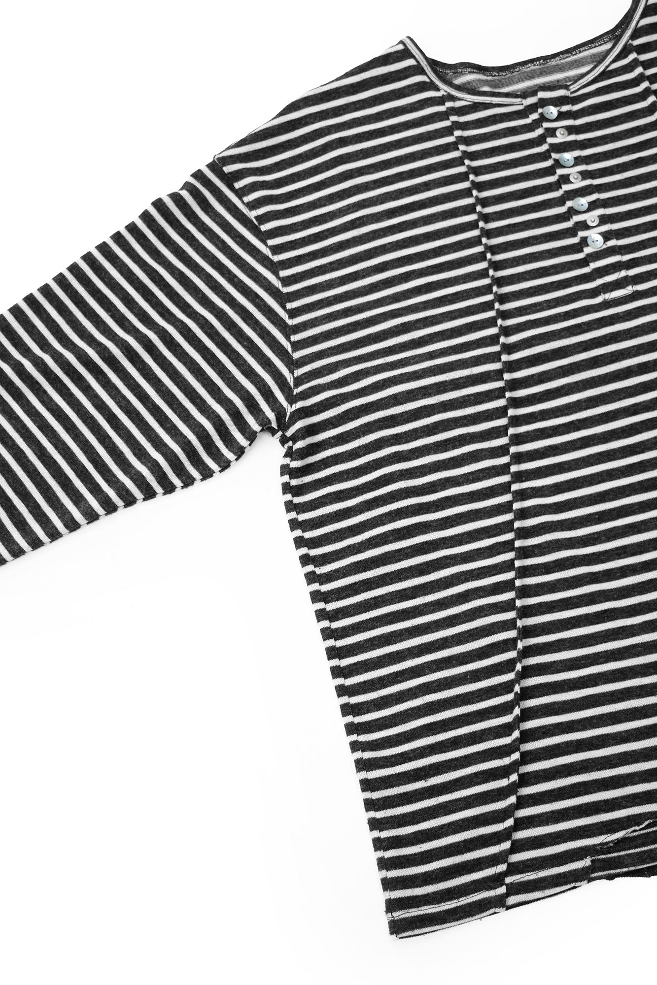 RELABEL Striped Pleated Henley Long-Sleeve Tee-L/S Tee-XS-Free Shipping Leatheretro