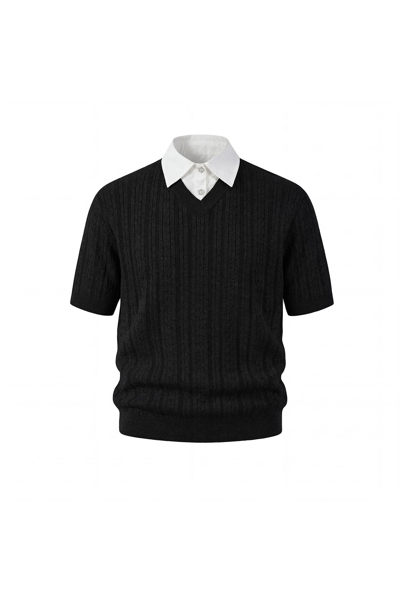 KREATE Faux Layered Cable-Knit Half Shirt-Half shirt-S-Gray-Free Shipping Leatheretro