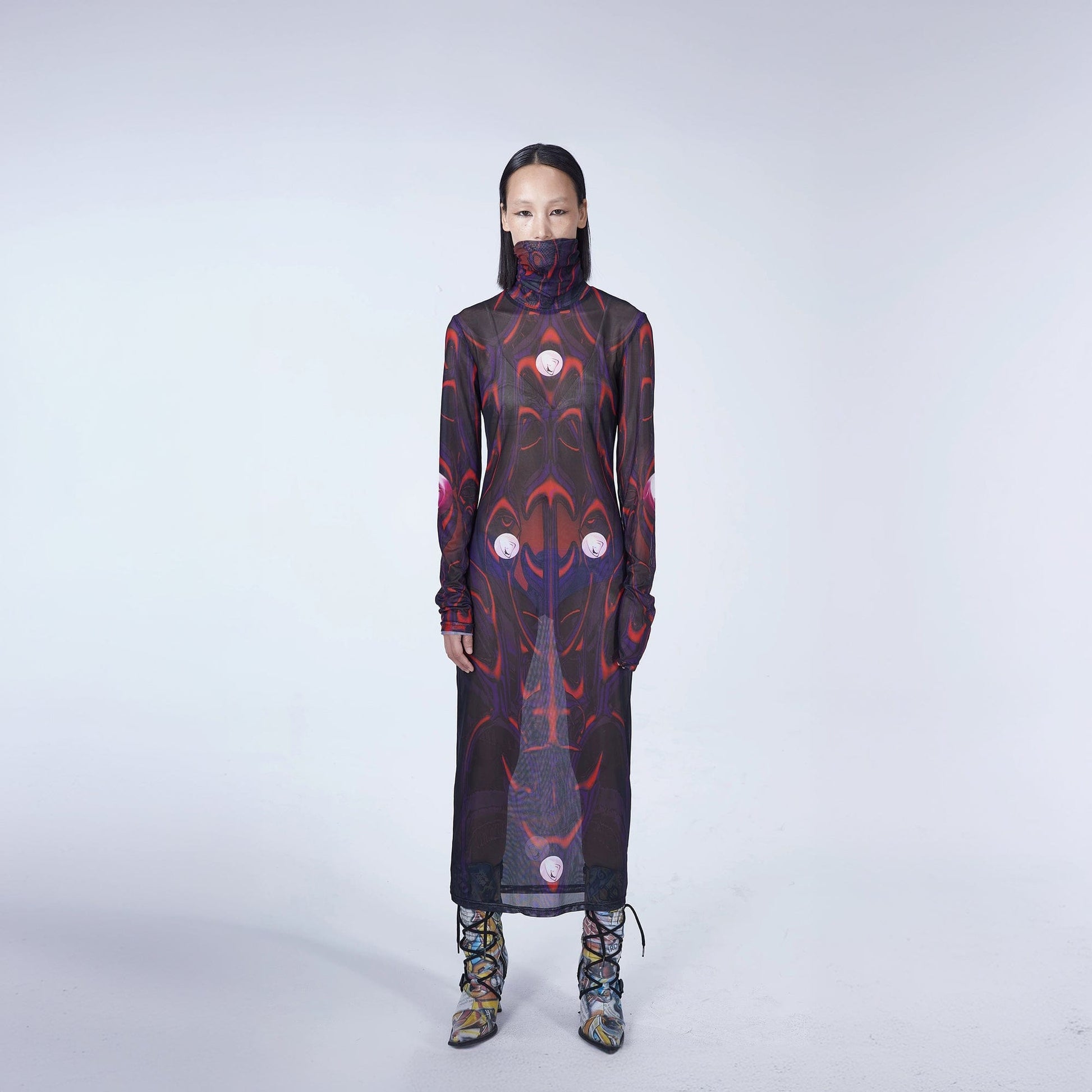 EMBRYO Abstract Mesh Logo Full-print One Piece Dress-Pants-One Size-Free Shipping Leatheretro