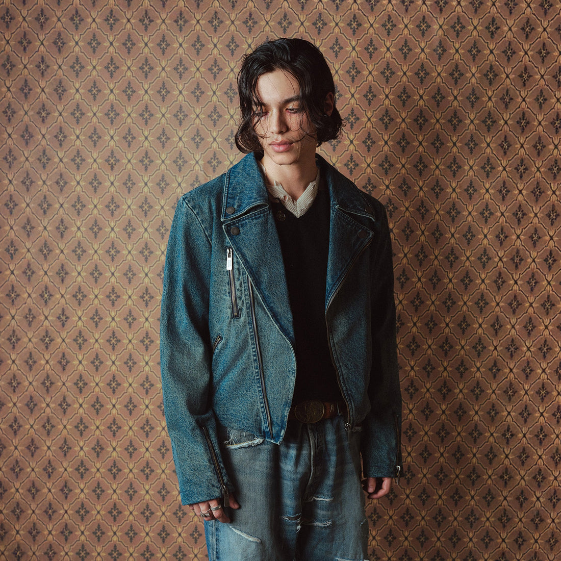 RICHILL Washed Multi-Zip Short Denim Biker Jacket-Jacket-S (Preorder)-Free Shipping Leatheretro