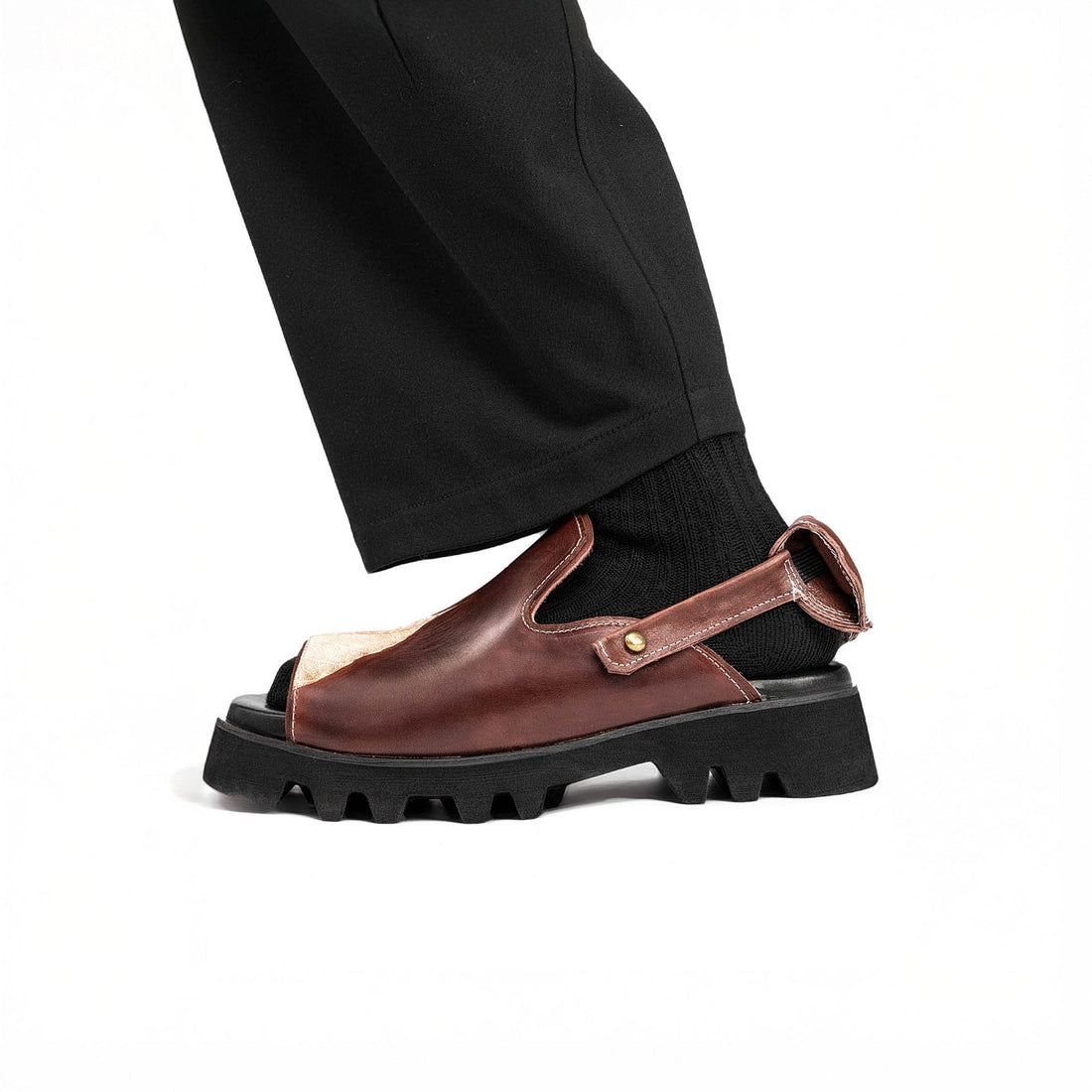 REWRITE Leaf Cowhide Sandals Brown-Shoes-38.5-Free Shipping Leatheretro