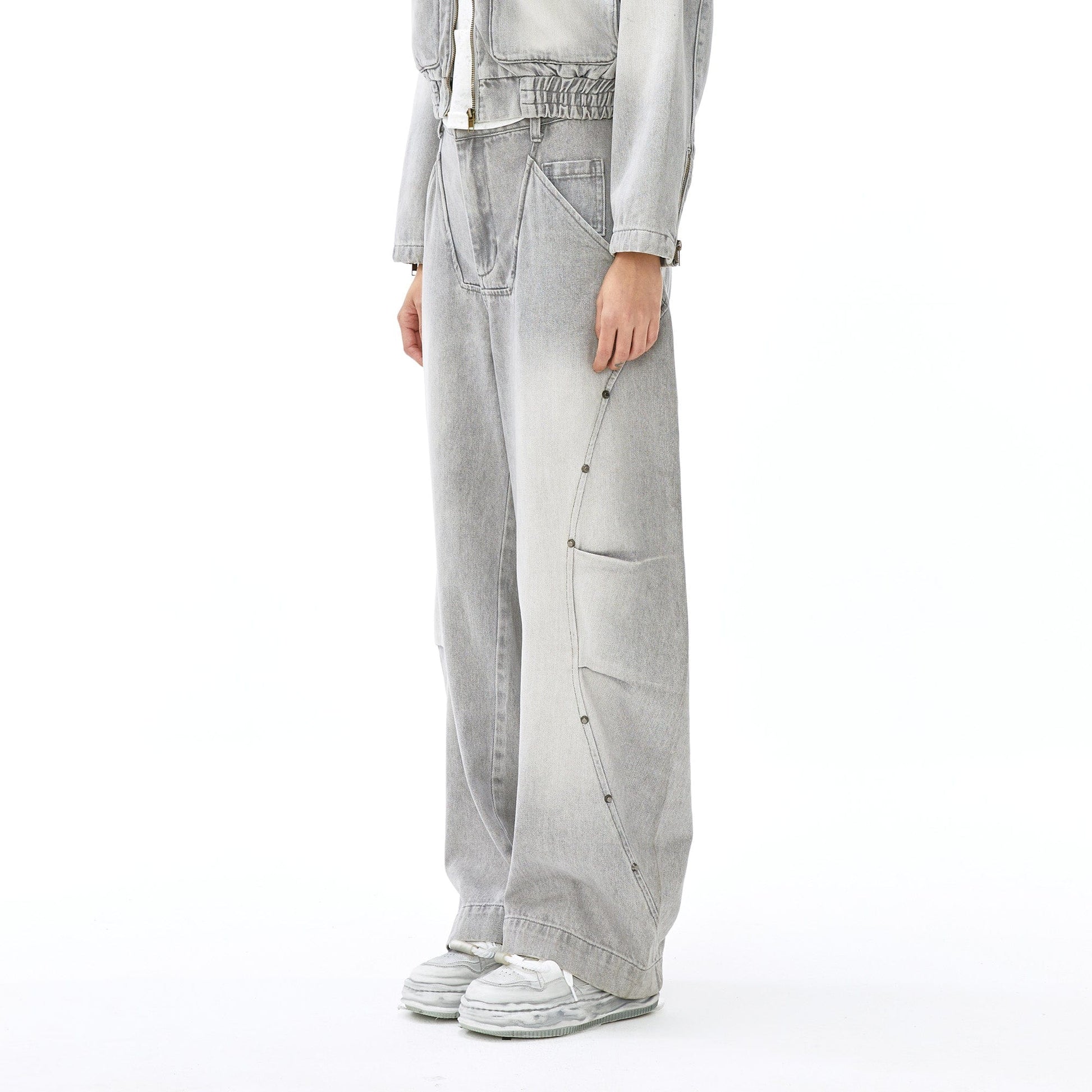 VANN VALRENCE Washed Riveted Curved-Seam Denim Pants-Jeans-S-Free Shipping Leatheretro