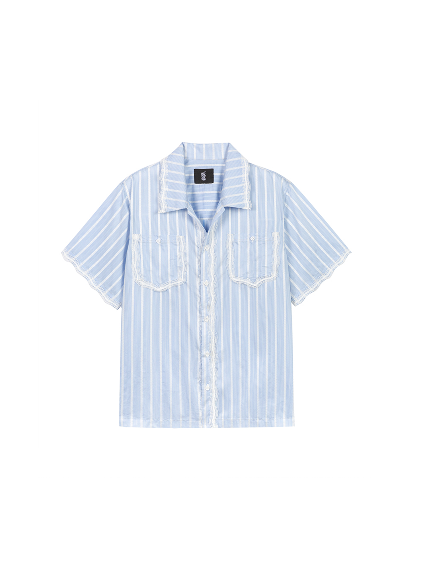 TUIMU Lace-Trim Striped Shirt-Half shirt-S-Free Shipping Leatheretro