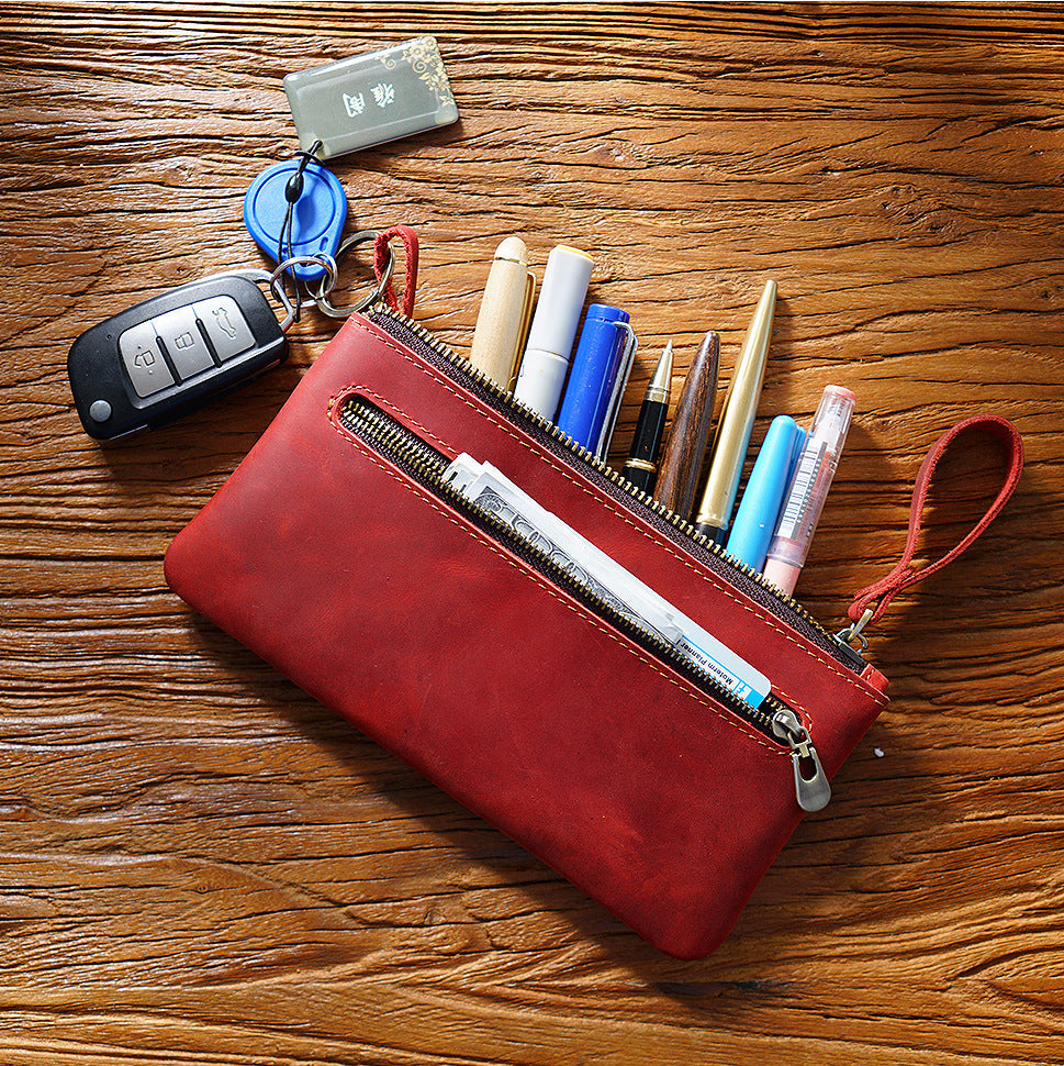 Retro Crazy Horse Leather Pencil Case - Creative Portable Hand Grip Buggy Bag-Pencil Case-Black-Free Shipping Leatheretro