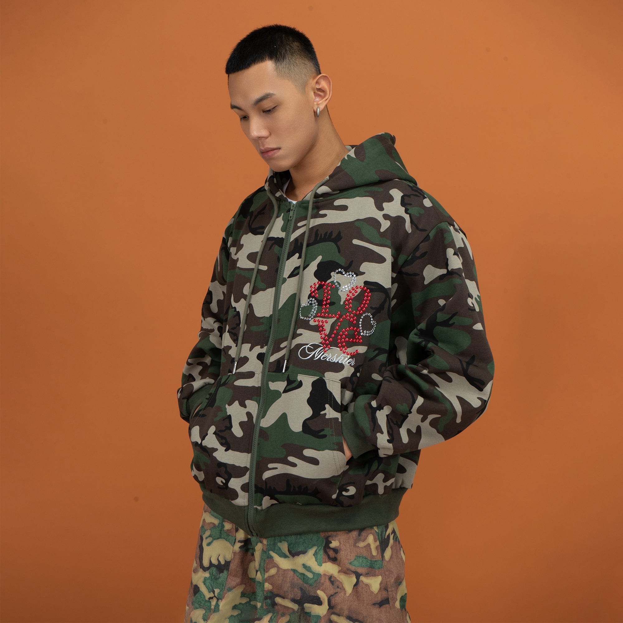 CLP Camo Studded Zip-Up Hoodie-Jacket-M-Free Shipping Leatheretro