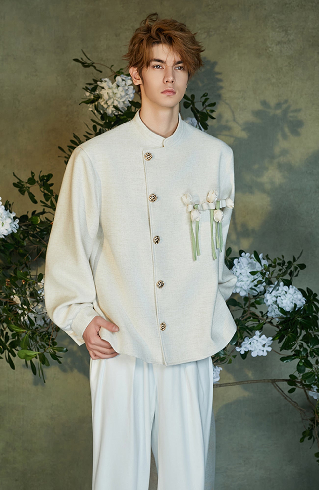 JIECHI Asym Placket Floral Embellished Blazer-Jacket-M (Preorder)-Free Shipping Leatheretro