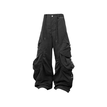 RELABEL Waterproof Nylon Drawstring Oversized Cargo Black-Pants-XS (Preorder)-Free Shipping Leatheretro