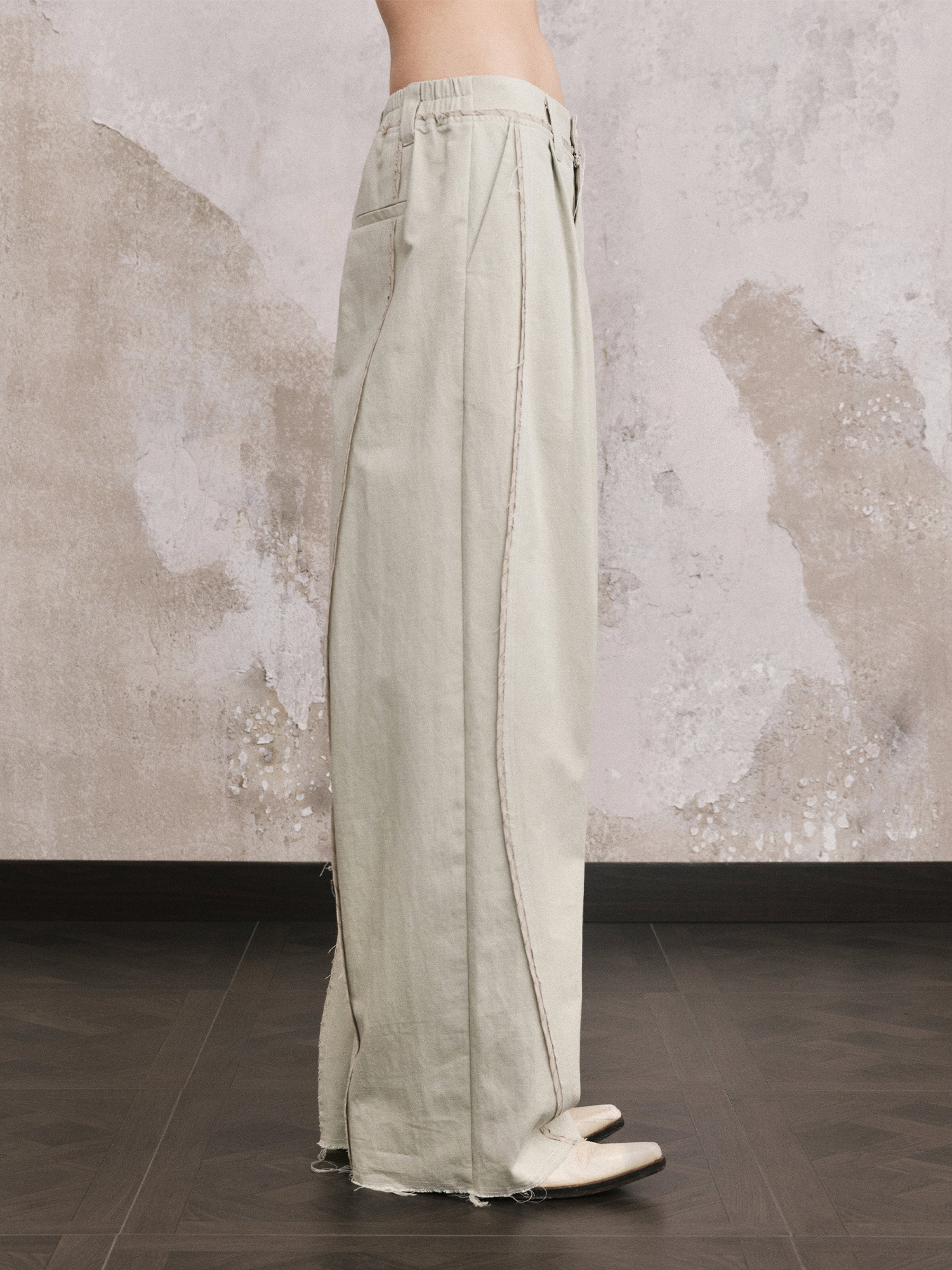 ILNya Nieternite Nifutur Linen-Blend Raw Edge Curved Pants-Pants-S (0) / 27-33"-Free Shipping Leatheretro