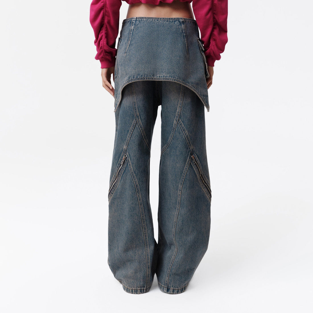 VANN VALRENCE Detachable Overlay Structural Panel Zip Jeans-Jeans-S-Free Shipping Leatheretro