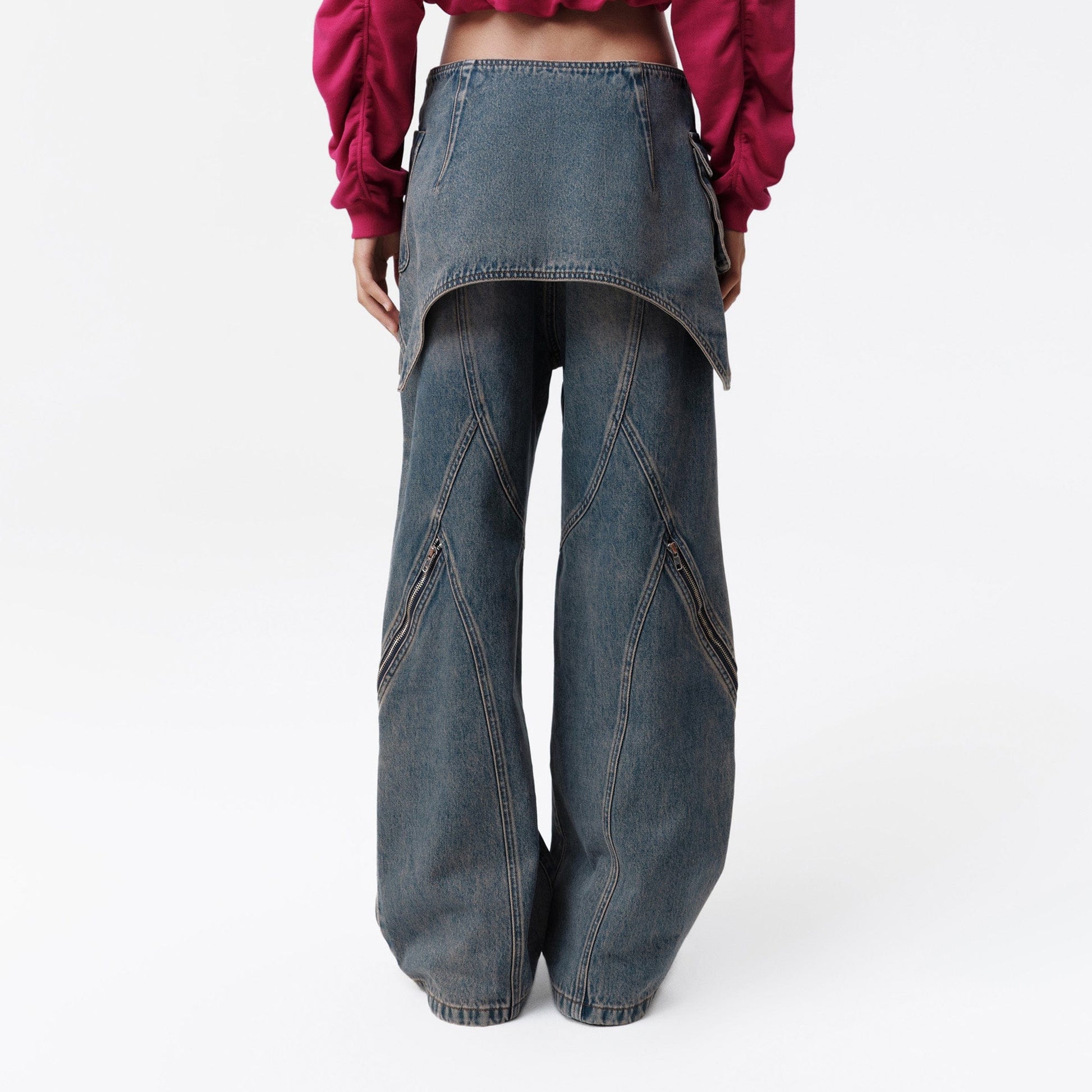 VANN VALRENCE Detachable Overlay Structural Panel Zip Jeans-Jeans-S-Free Shipping Leatheretro