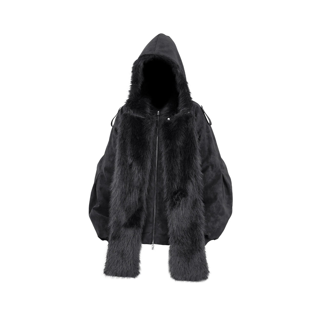 RELABEL Detachable Plush Scarf Hooded Suede Jacket Black-Jacket-XS-Free Shipping Leatheretro