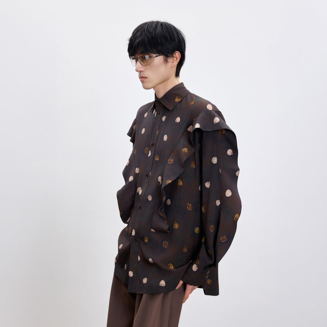 TUIMU Polka Dot Draped Panel Shirt-Shirt-S (Preorder)-Free Shipping Leatheretro