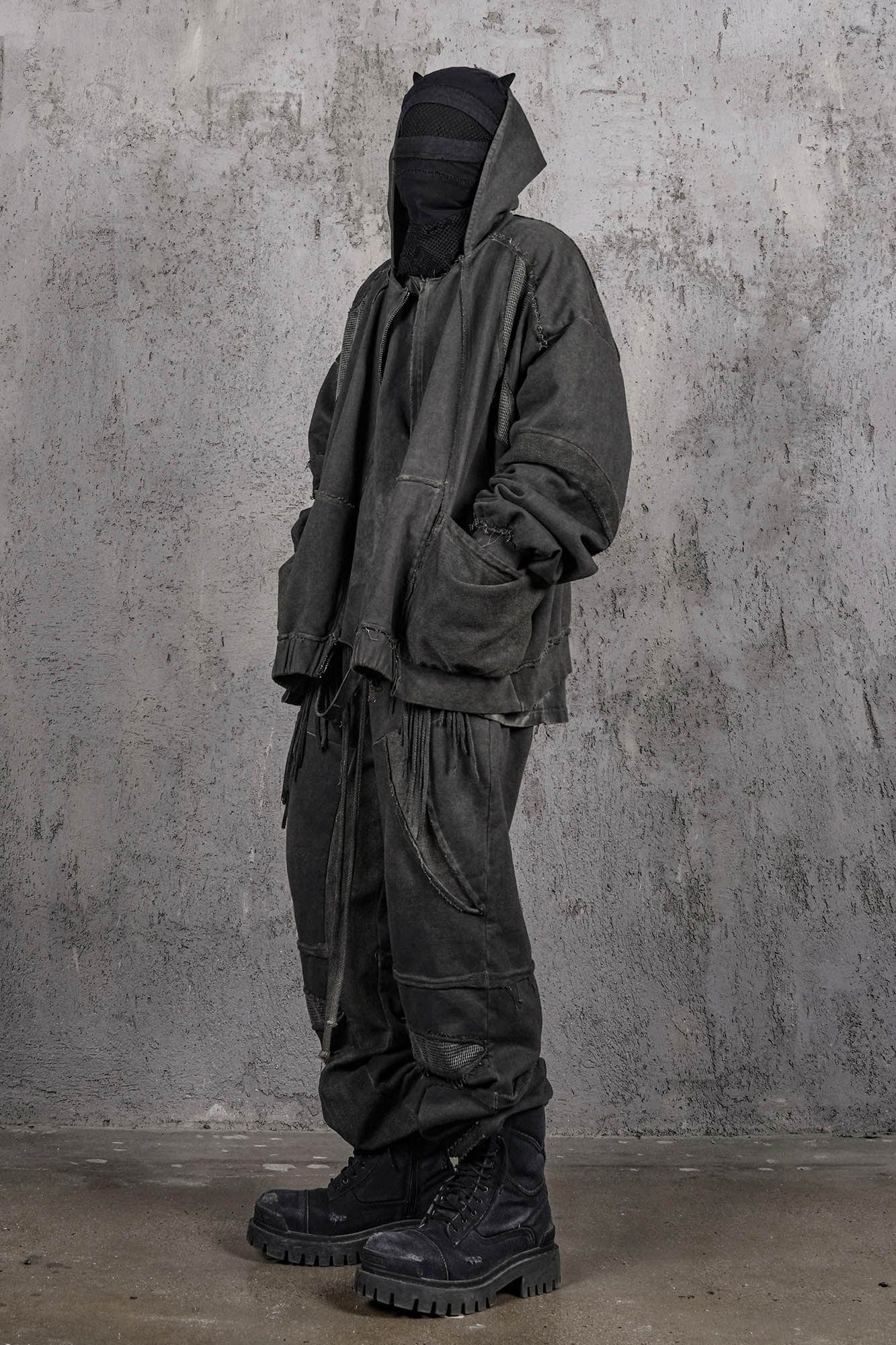 UNDERWATER Distressed Demon Clad Deconstructed Hooded Jacket-Jacket-S-Free Shipping Leatheretro