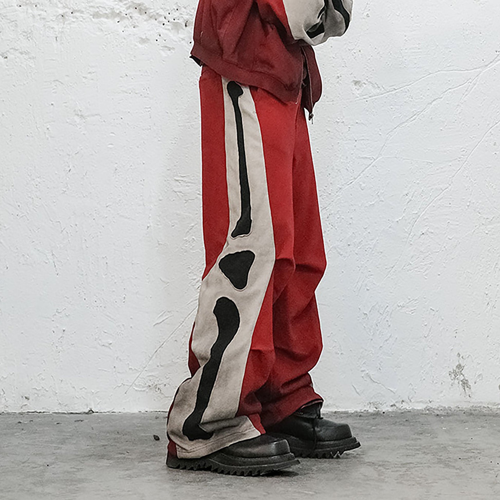 UNDERWATER Skeleton Distressed Contrast Panel Sweatpants-Pants-S-Free Shipping Leatheretro