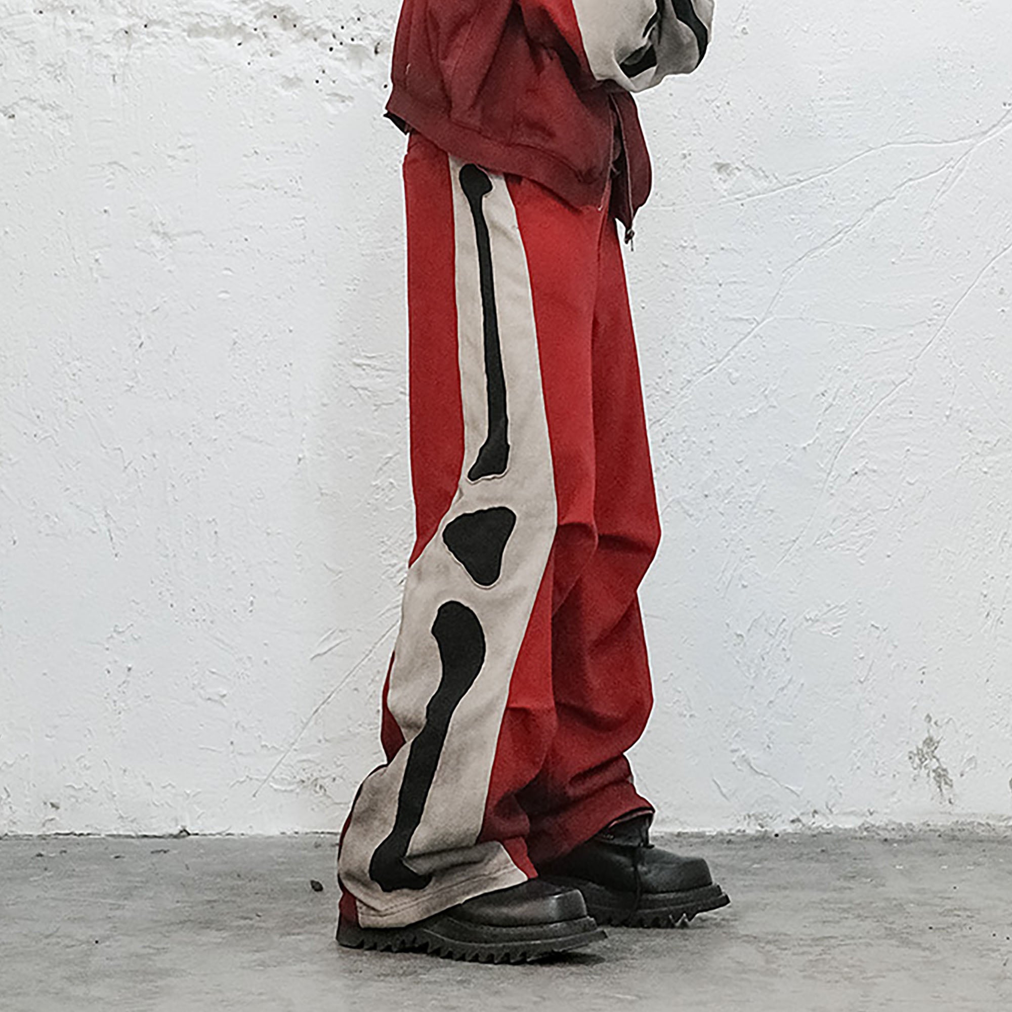 UNDERWATER Skeleton Distressed Contrast Panel Sweatpants-Pants-S-Free Shipping Leatheretro