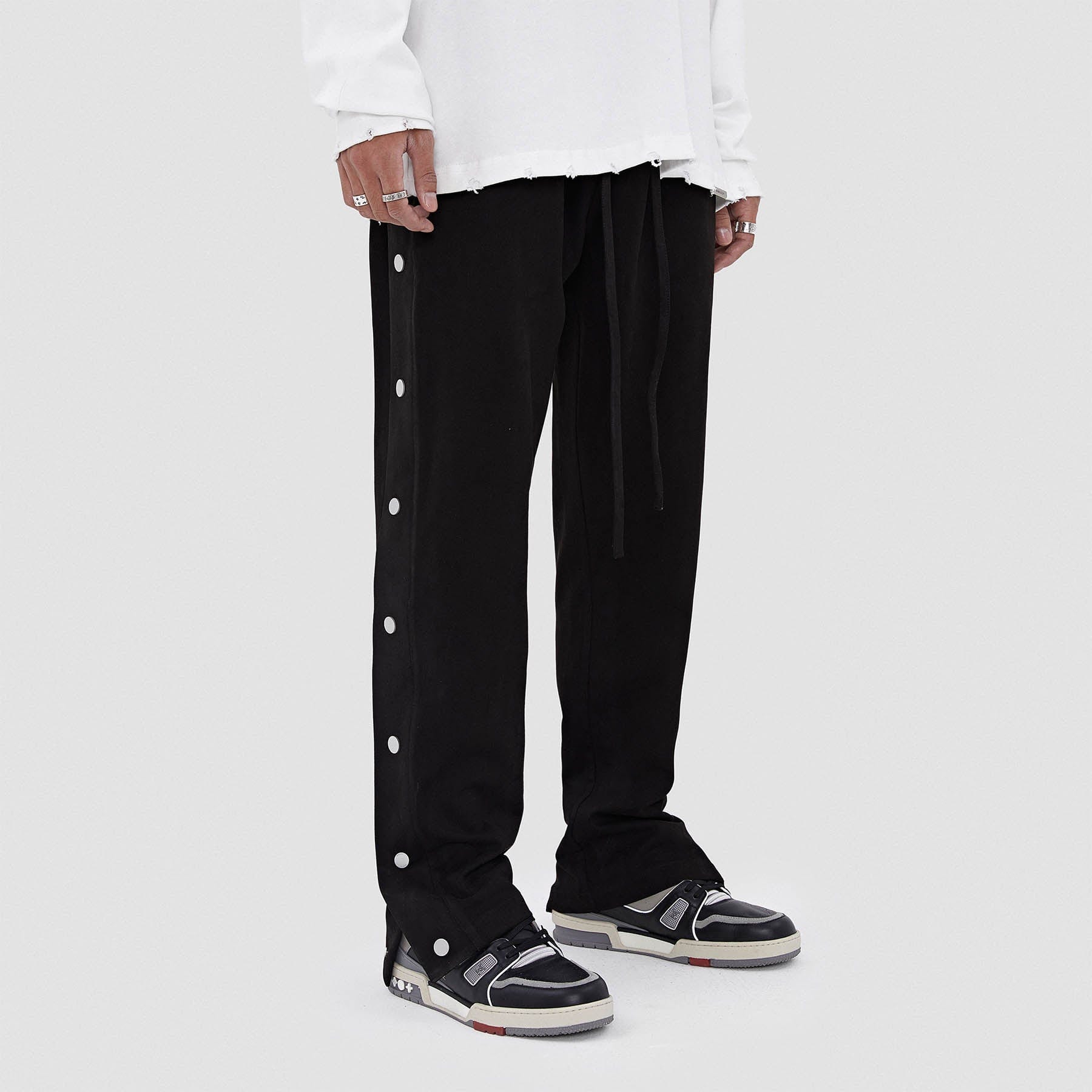 BONELESS Suede Textured Buttoned Pants-Pants-S-Black-Free Shipping Leatheretro