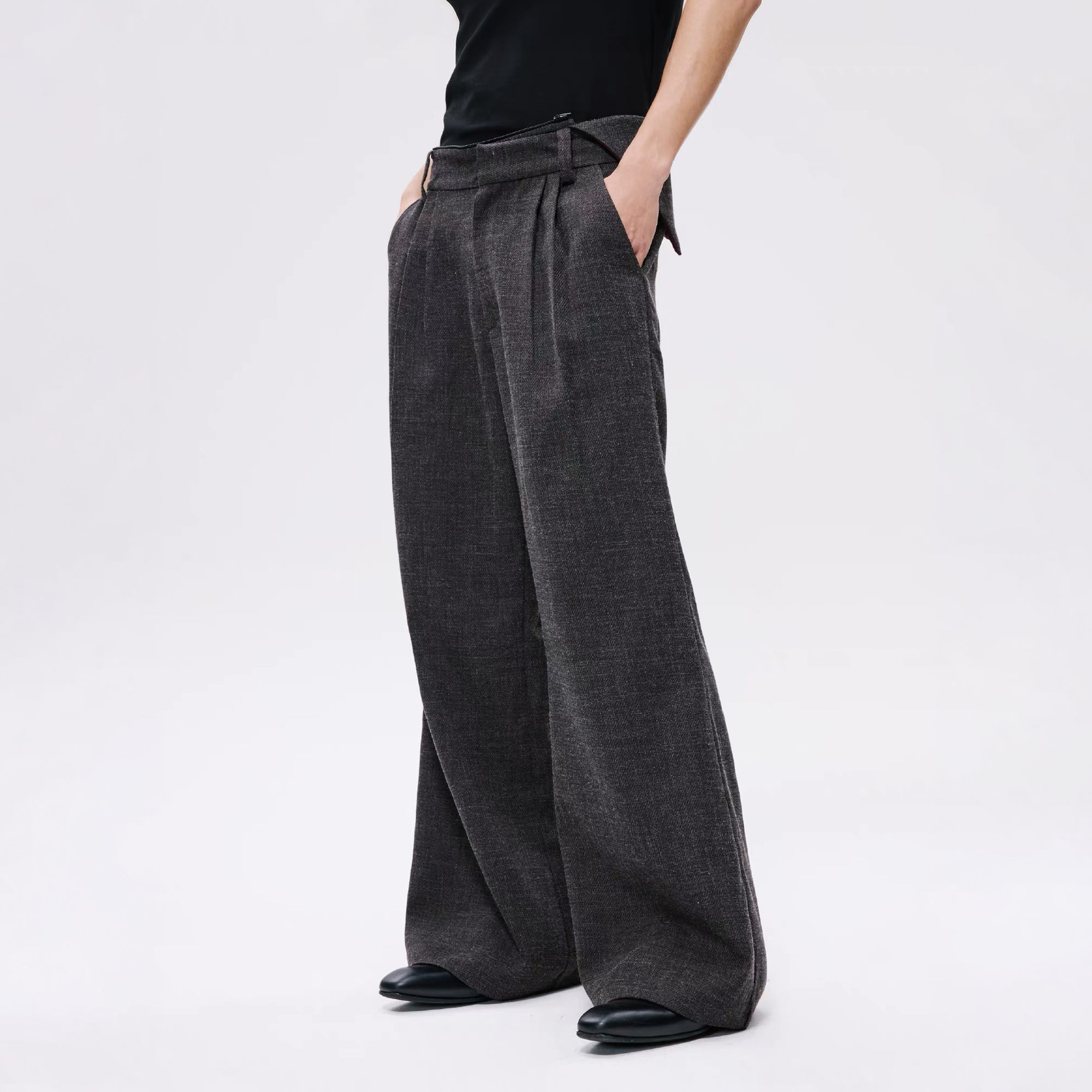 ALVNG AR ANTS Detachable Contrast Waist Tie Pleated Trousers-Pants-S / 31"-Brown-Free Shipping Leatheretro