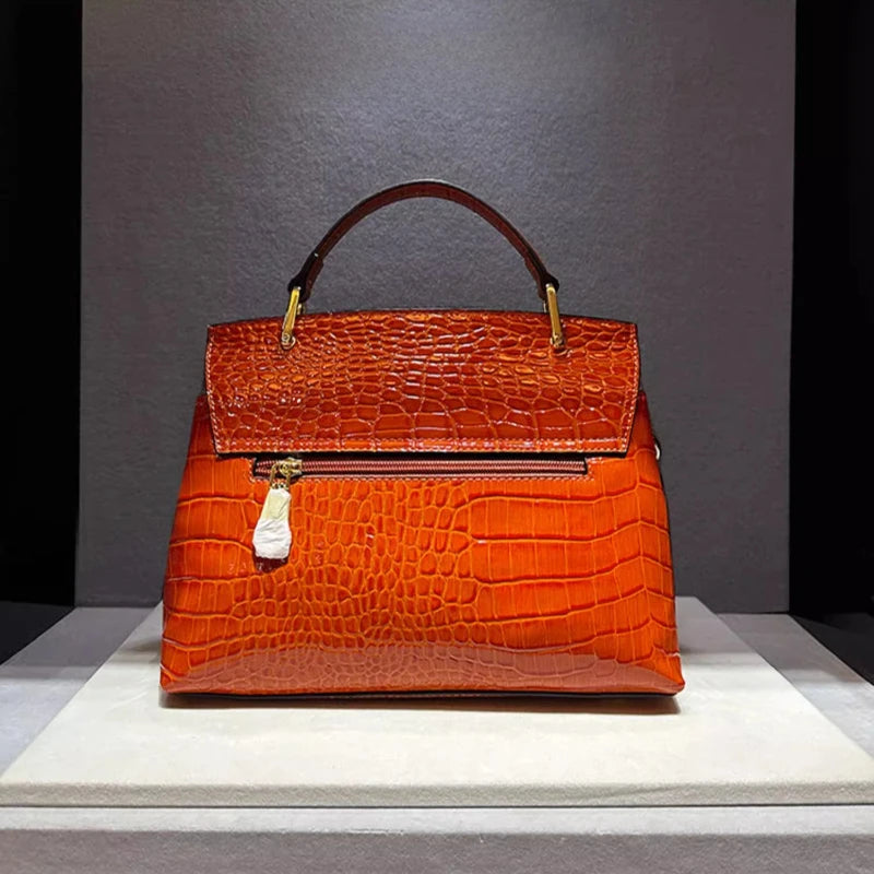 Luxury Crocodile Print Synthetic Leather Crossbody Bag for Women-Handbags-Orange-Free Shipping Leatheretro